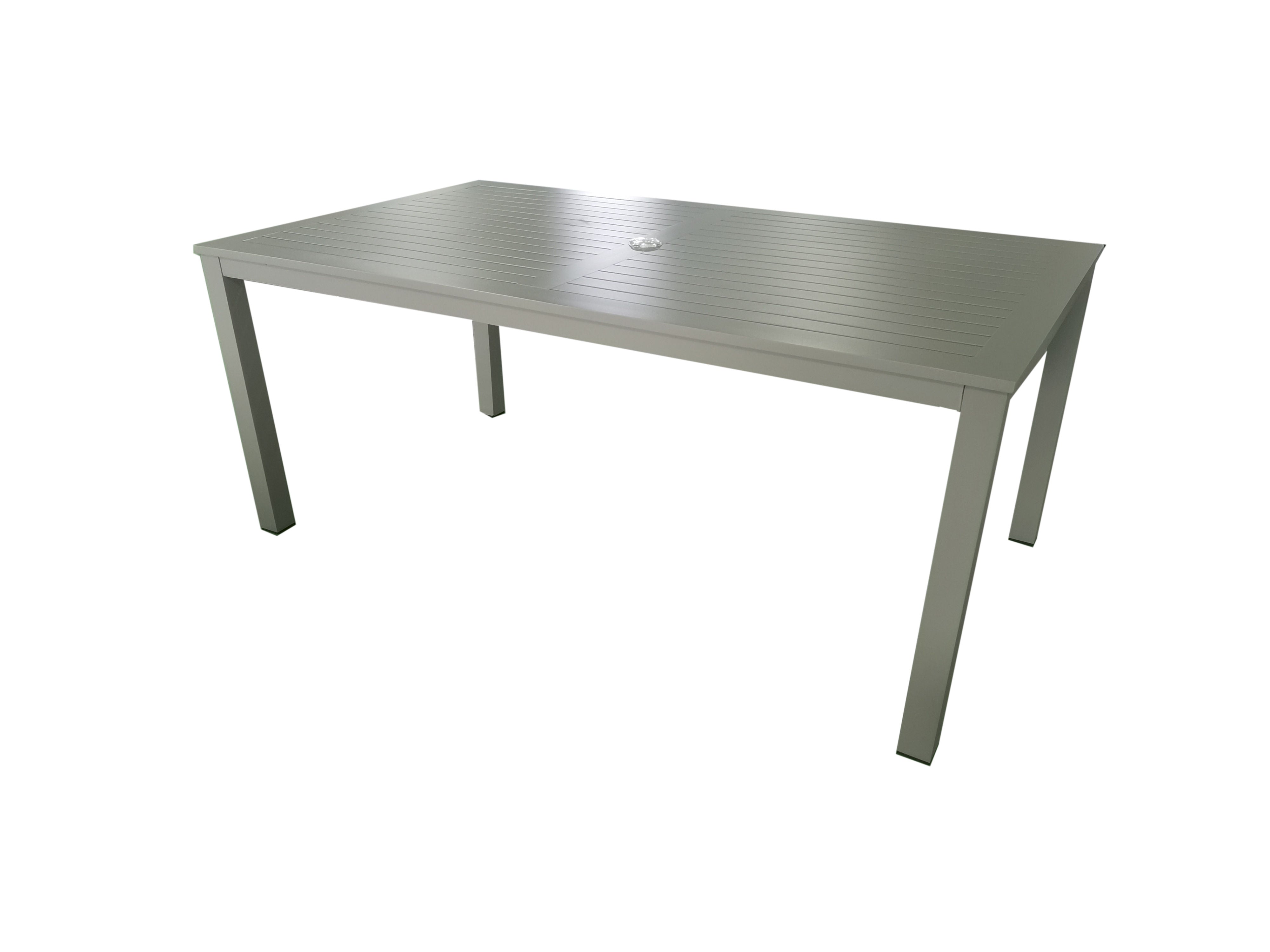 PatioZone Dining Table with Slated Tabletop w/Umbrella Hole in Middle and Aluminum Frame (MOSS-T297TMA) - Matte Taupe