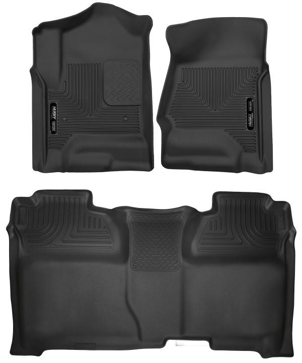 Husky Liners® • 53908 • X-Act Contour • Floor Liners • Black • Front & 2nd row • Chevrolet Silverado 1500 2014-2018