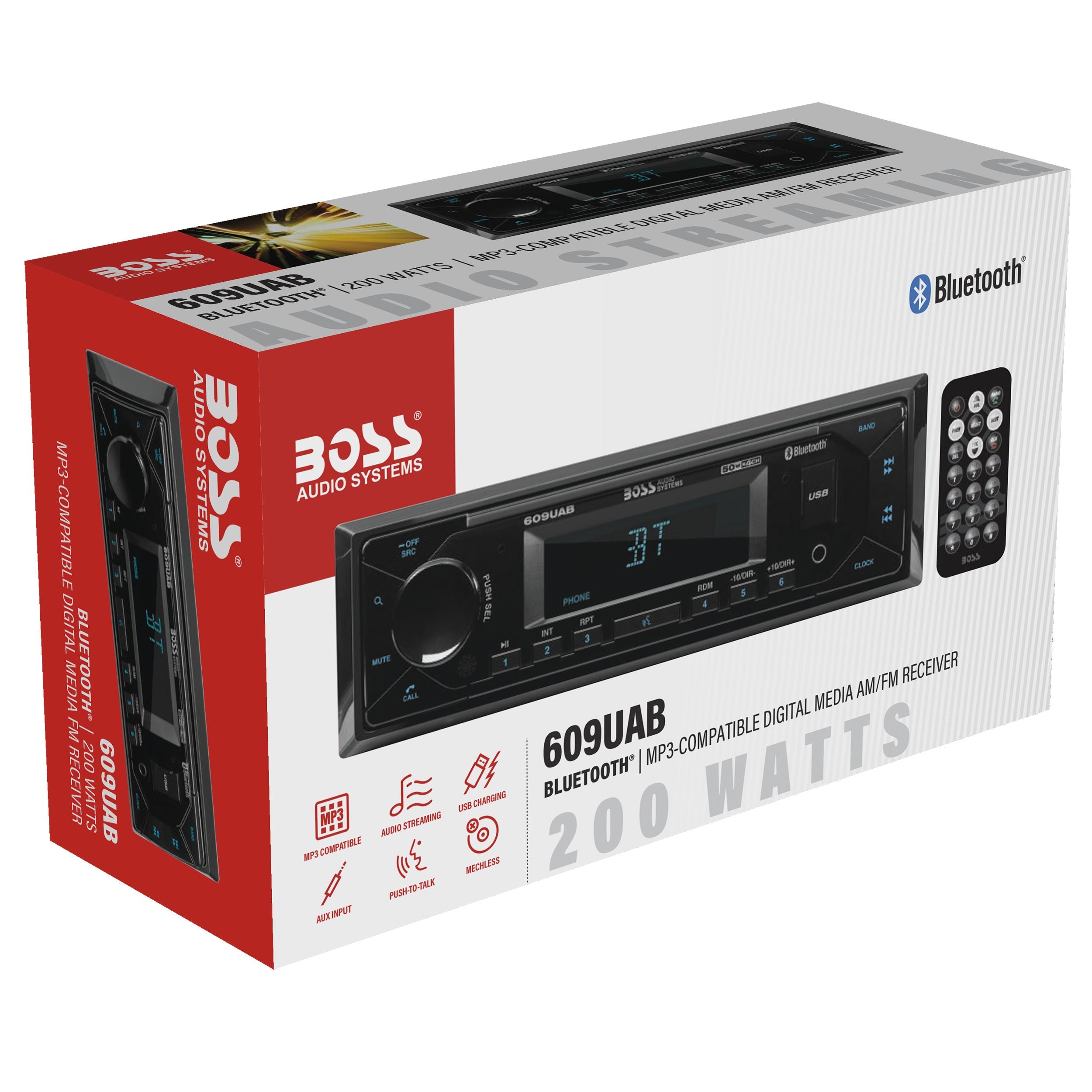 Boss 609UAB - Single-DIN, MECH-LESS Multimedia Player (no CD/DVD) Bluetooth