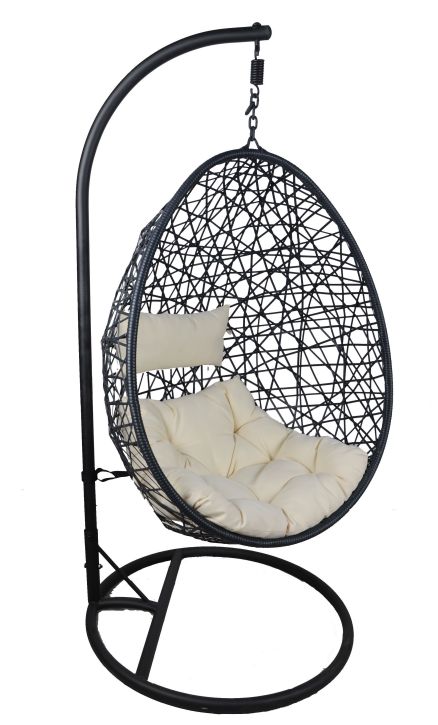 Willion CHAIR03 - Black Hanging Egg Chair W/Beige Cushion