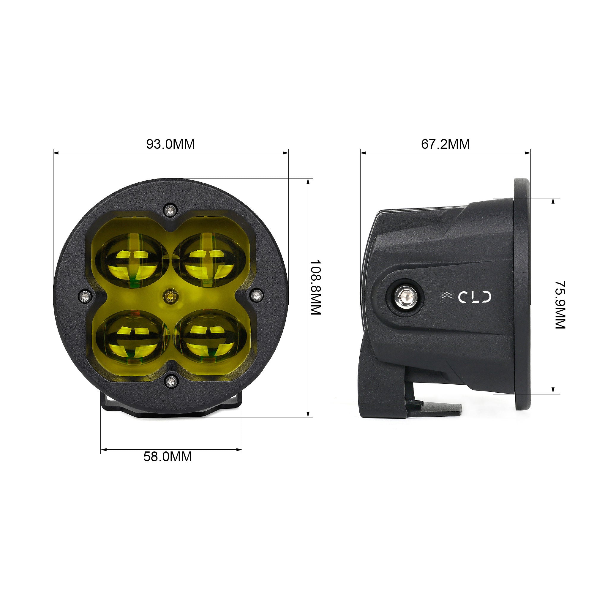 CLD CLDPRFGY - 3" Street Legal LED Pod Light - Auxiliary Round Fog Light w/Yellow Lens (620 Lumens)