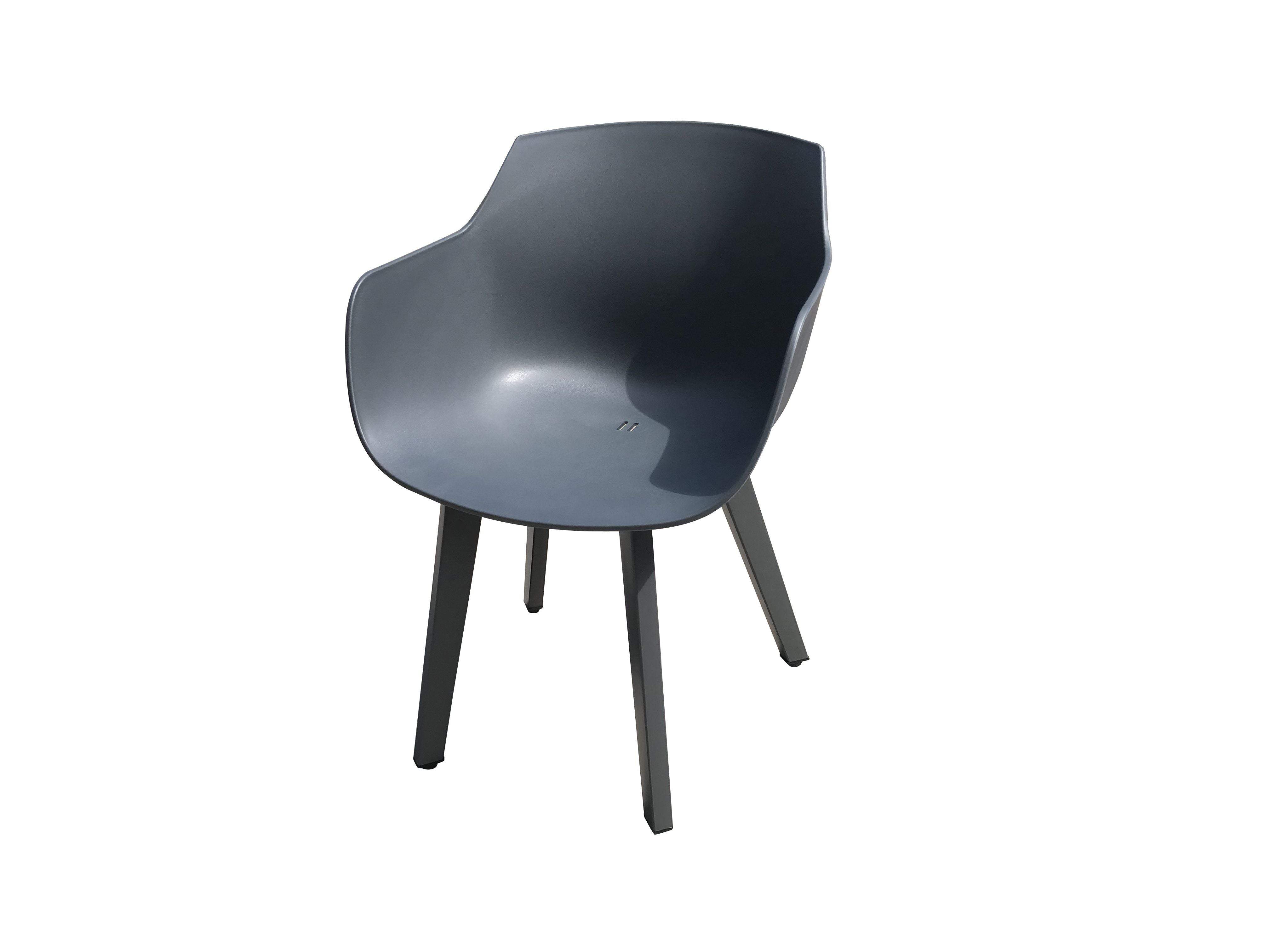 PatioZone Molded Plastic Armchair with Aluminum Frame (MOSS-0001C) - Charcoal