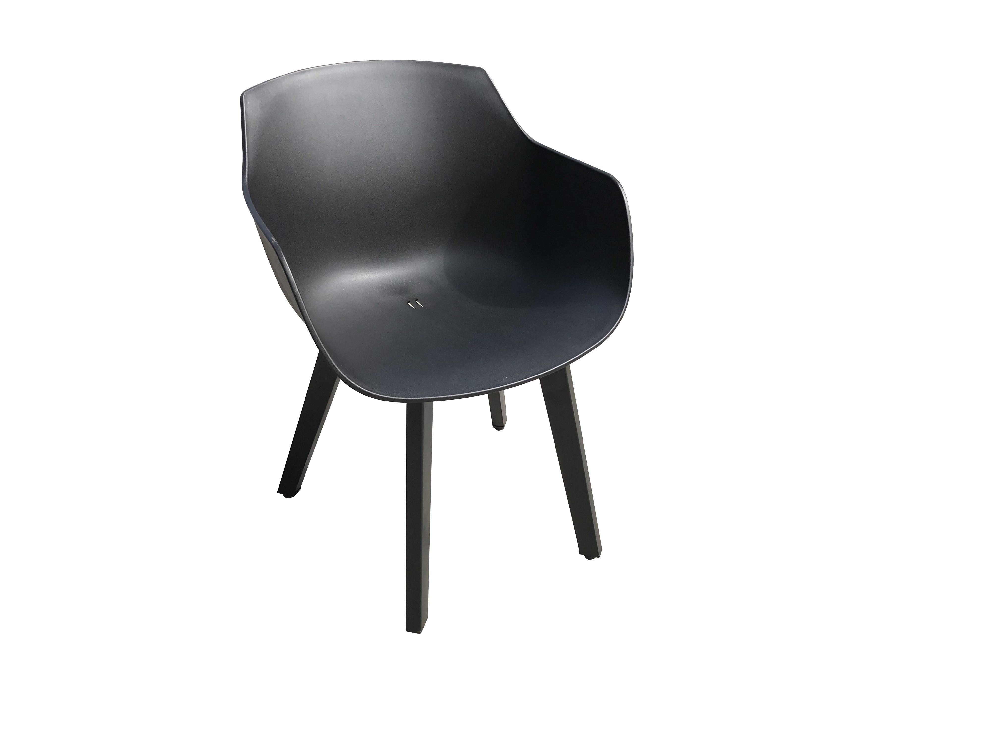 PatioZone Molded Plastic Armchair with Aluminum Frame (MOSS-0001N) - Black