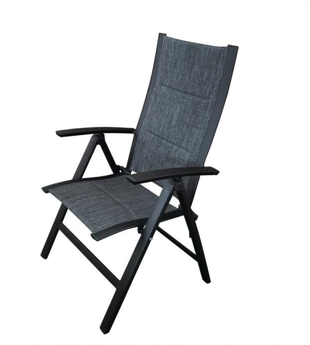 PatioZone Reclining Armchair with Quick-Dry Textilene and Aluminum Frame (MOSS-0438NC) - Black / Charcoal