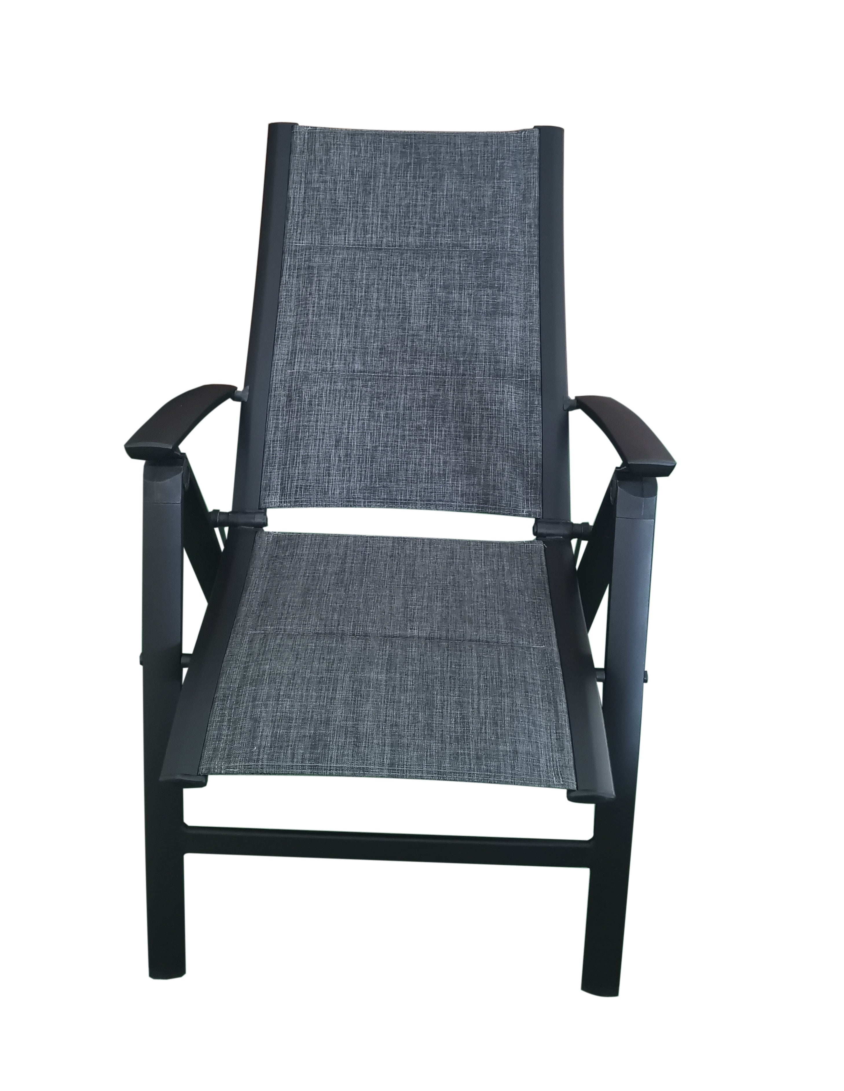 PatioZone Reclining Armchair with Quick-Dry Textilene and Aluminum Frame (MOSS-0438NC) - Black / Charcoal