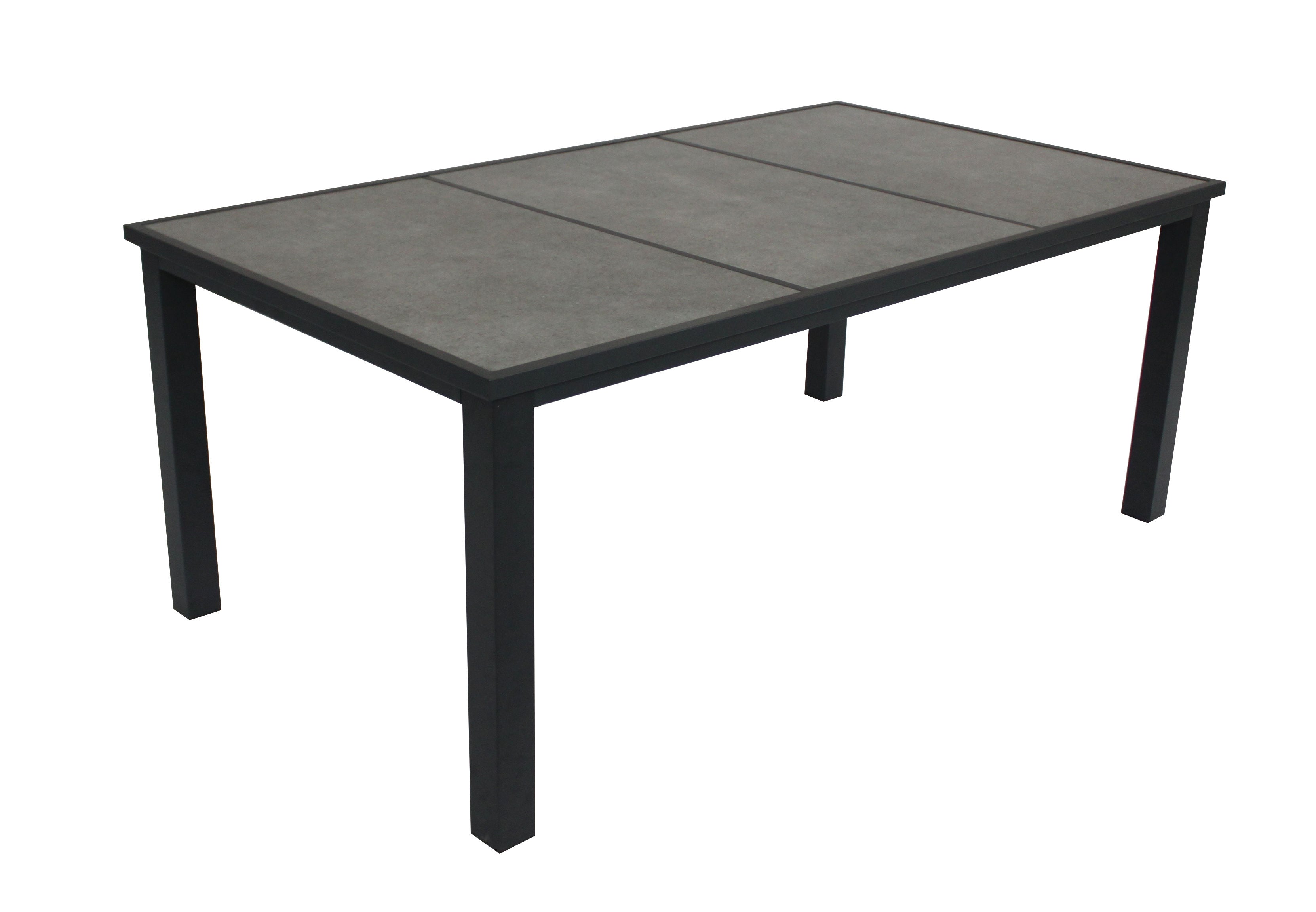 MOSS MOSS-0824C - Key West Collection, Charcoal aluminum rectangular table with 3 grey large ceramic panels for table top 74" x 42 3/8" x H 29.1"
