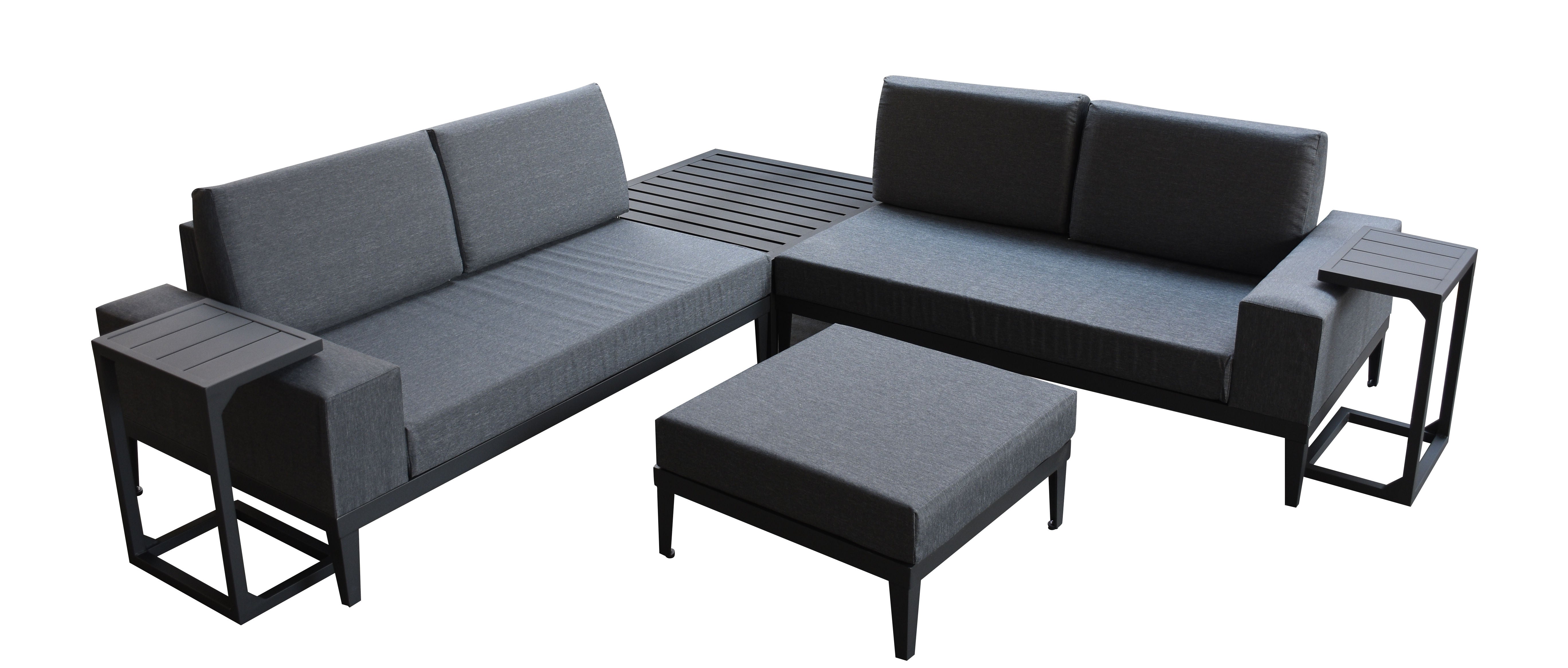 PatioZone 6Pcs Conversation Set 4" Quick-Dry Textilene/Olefin Cushions and Aluminum Frame (MOSS-0829NC) - Black / Grey