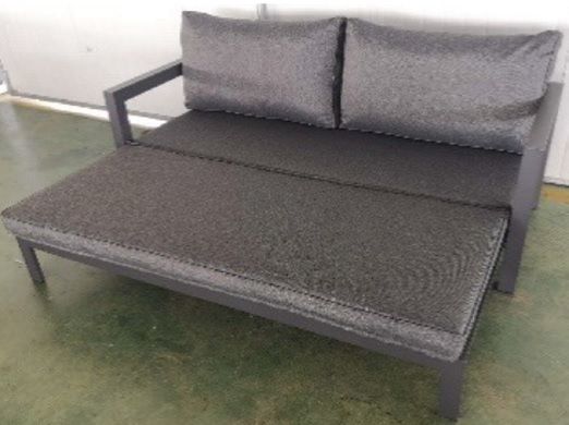 MOSS MOSS-0836NC - Key West Collection, Black aluminium convenient wide loveseat that can be transformed to a daybed with grey textilene quick dry foam 72.8" x 29.1"/58,2" x H 29,5"