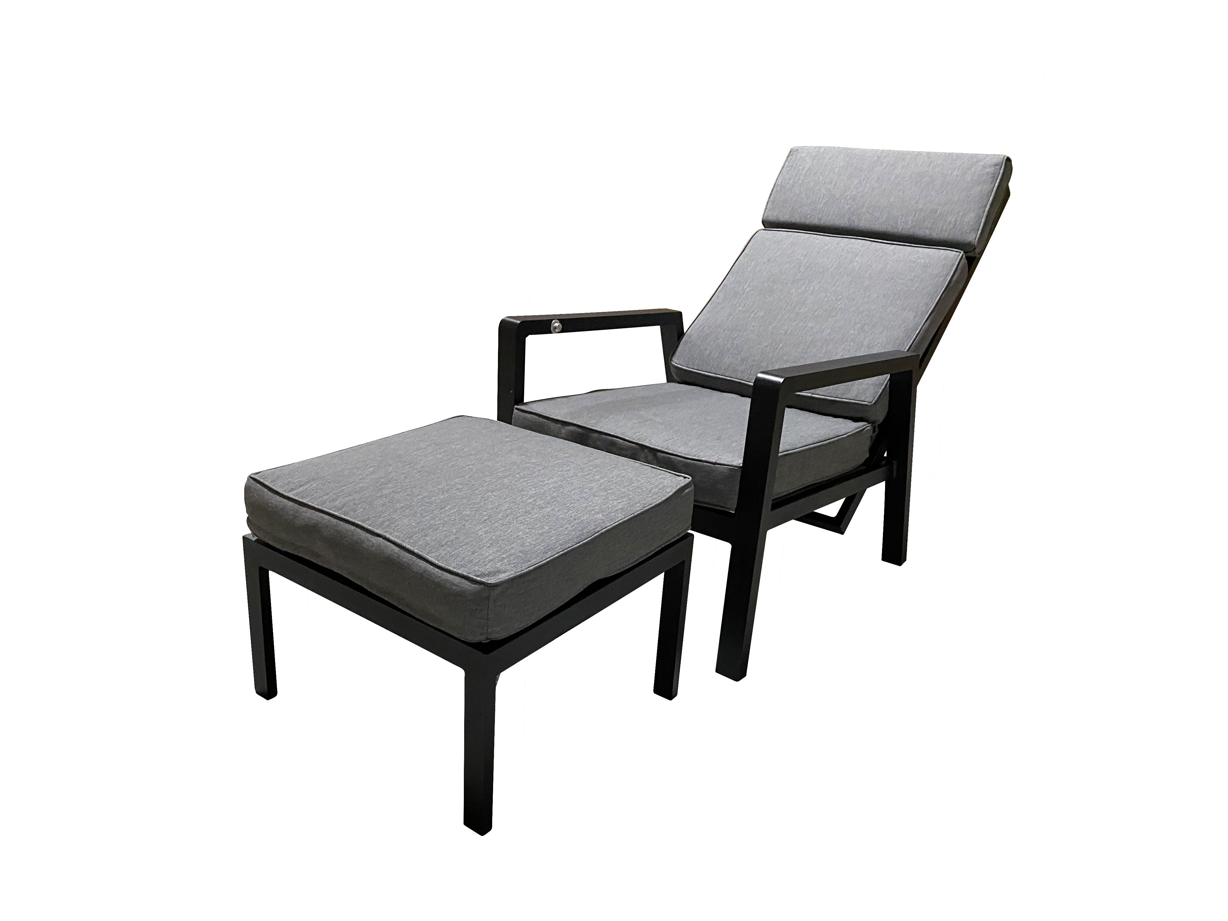 PatioZone Reclining Chair Set with 3" Olefin Cushions and Aluminum Frame (MOSS-0903N) - Black / Grey