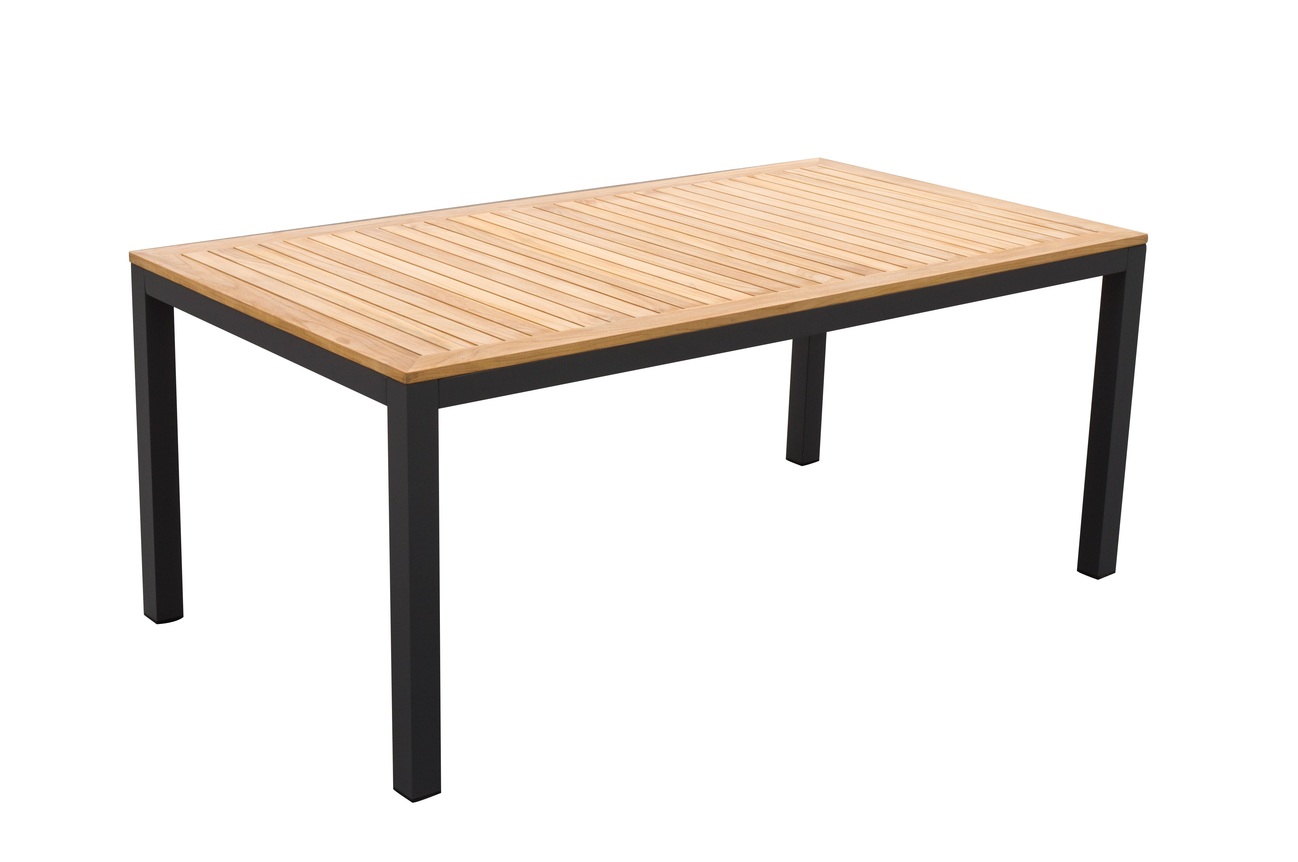 PatioZone Dining Table with Teak Slats Surface and Aluminum Frame and Straight Legs (MOSS-6006T) - Charcoal / Teak