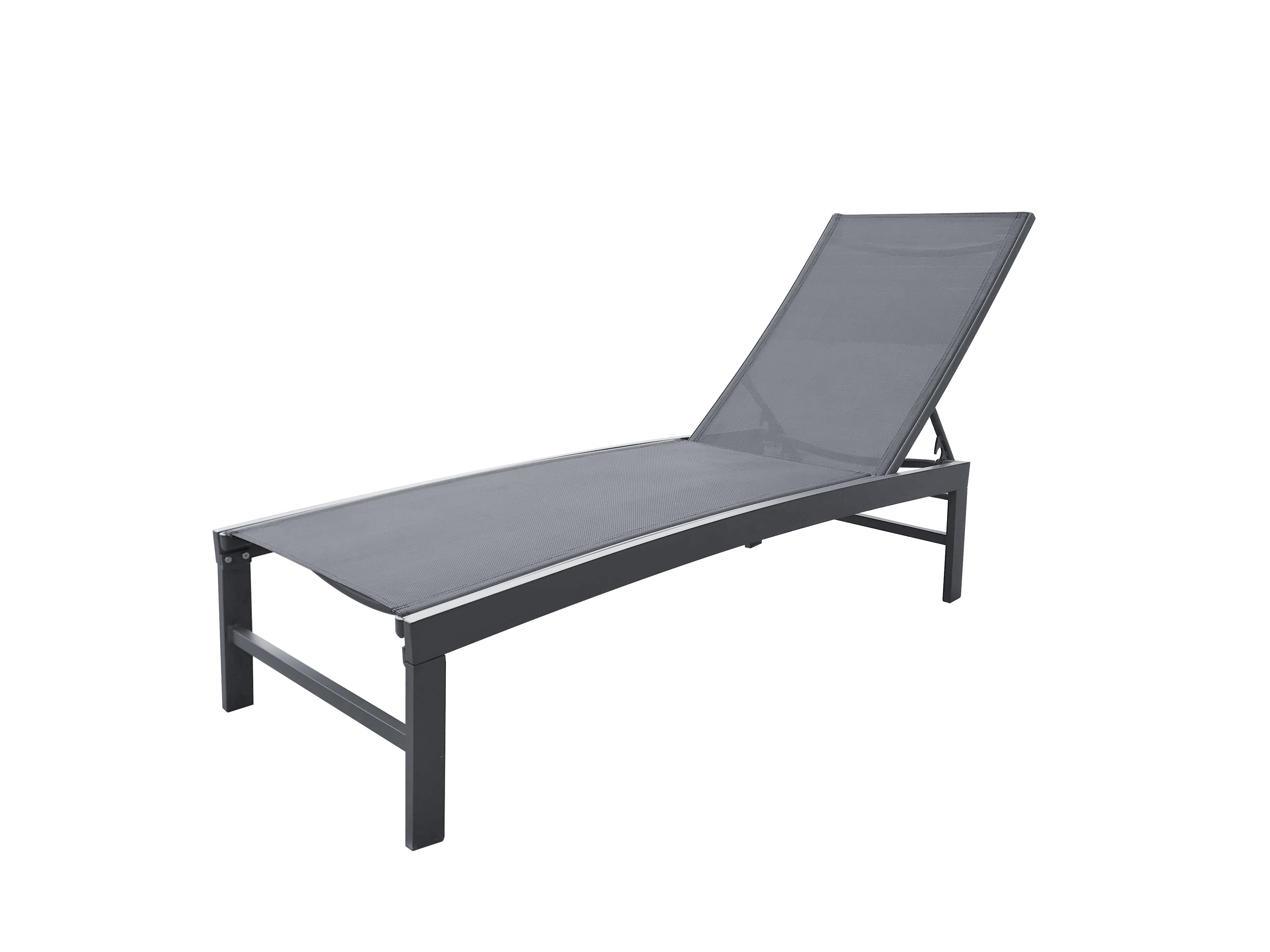 PatioZone Lie-Flat Patio Lounger with Aluminum Frame (MOSS-C29N) - Black