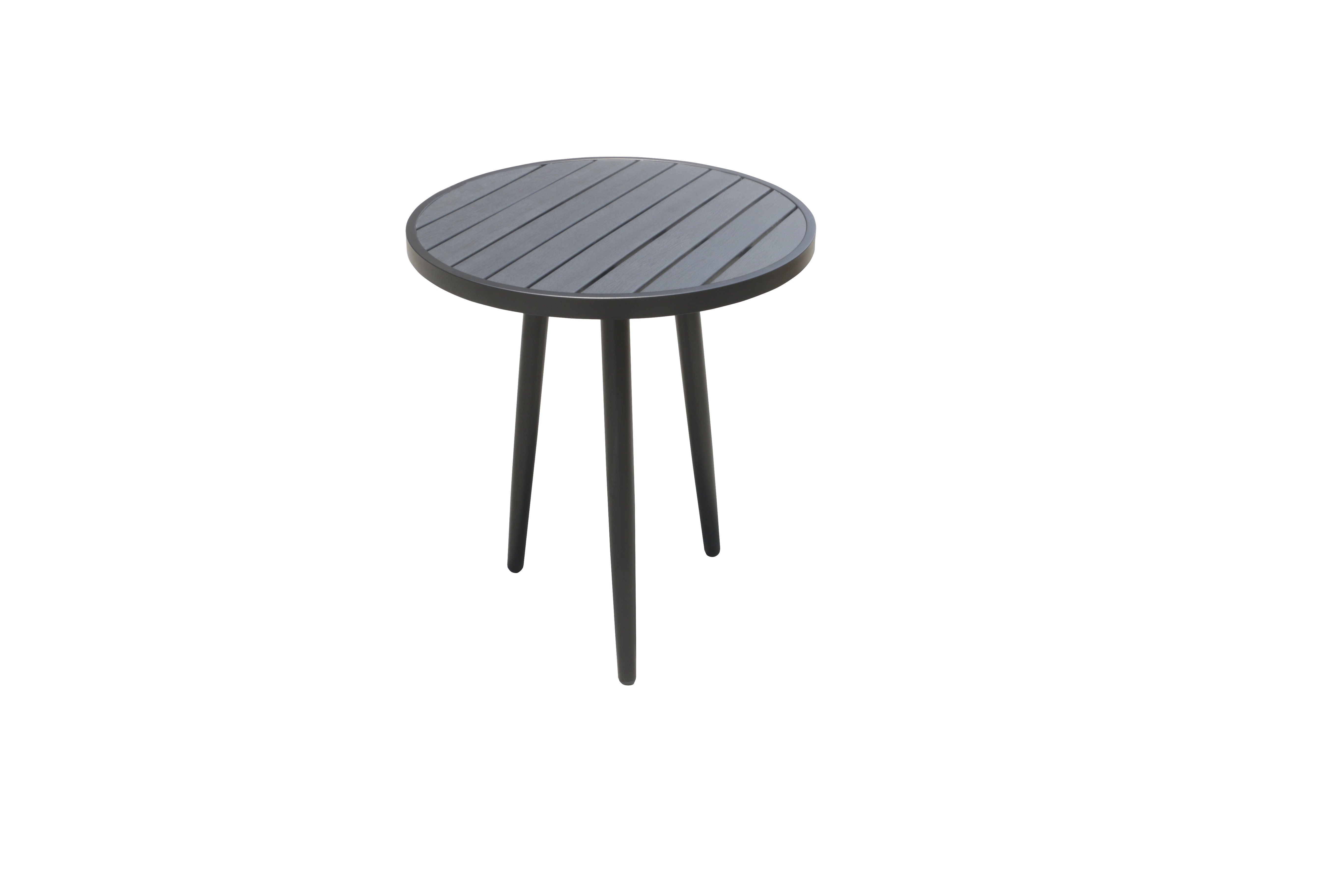 MOSS MOSS-T005 - Maroma Collection, Round side table with black polywood slats for surface and black angled aluminum legs, Dia 24" x H 28,5"