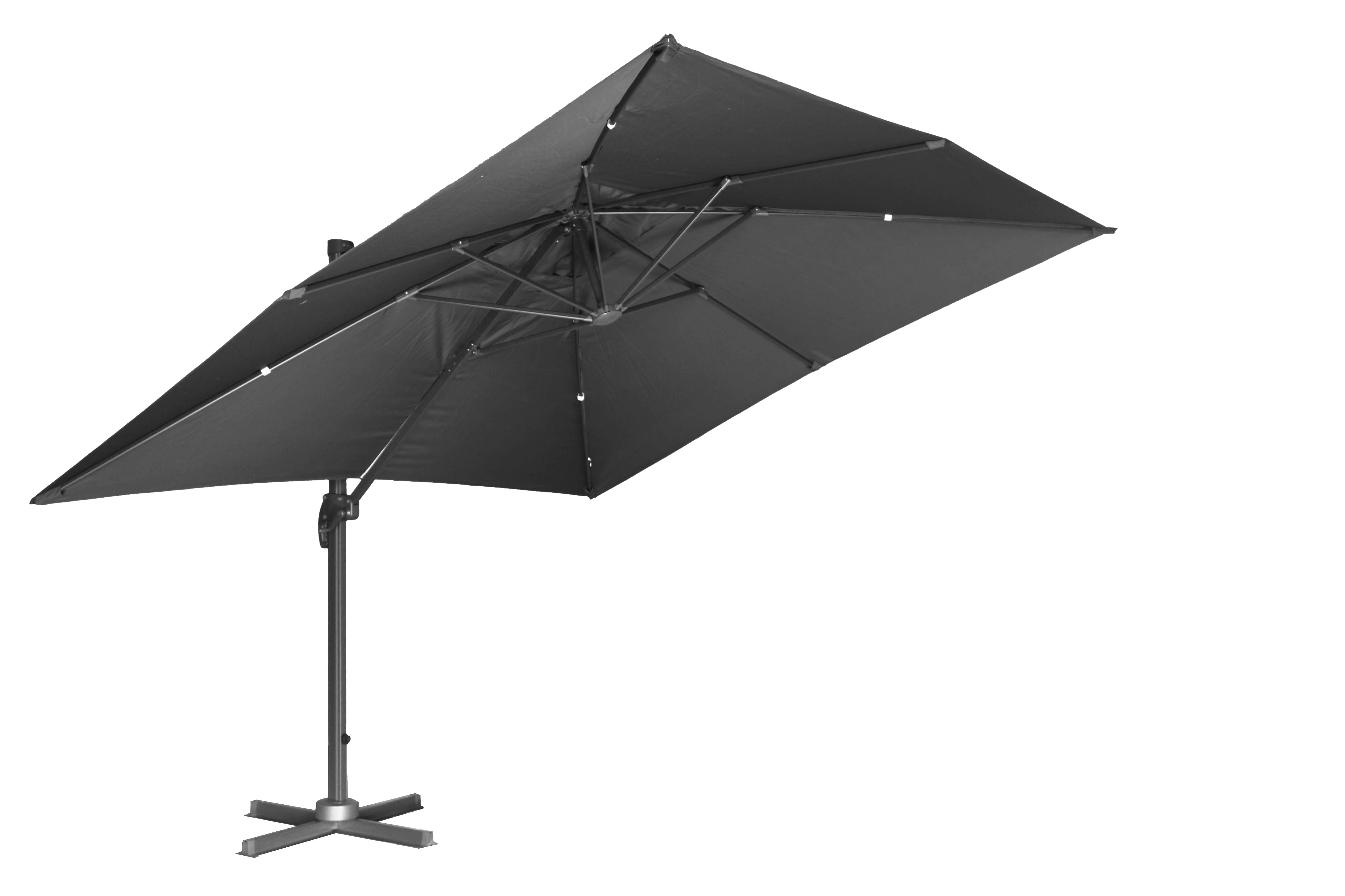 PatioZone 11' Tilting Rotating Luxury Offset Umbrella (Cover Incl.) in UV-Protected Polyester (MOSS-T1203C) - Charcoal