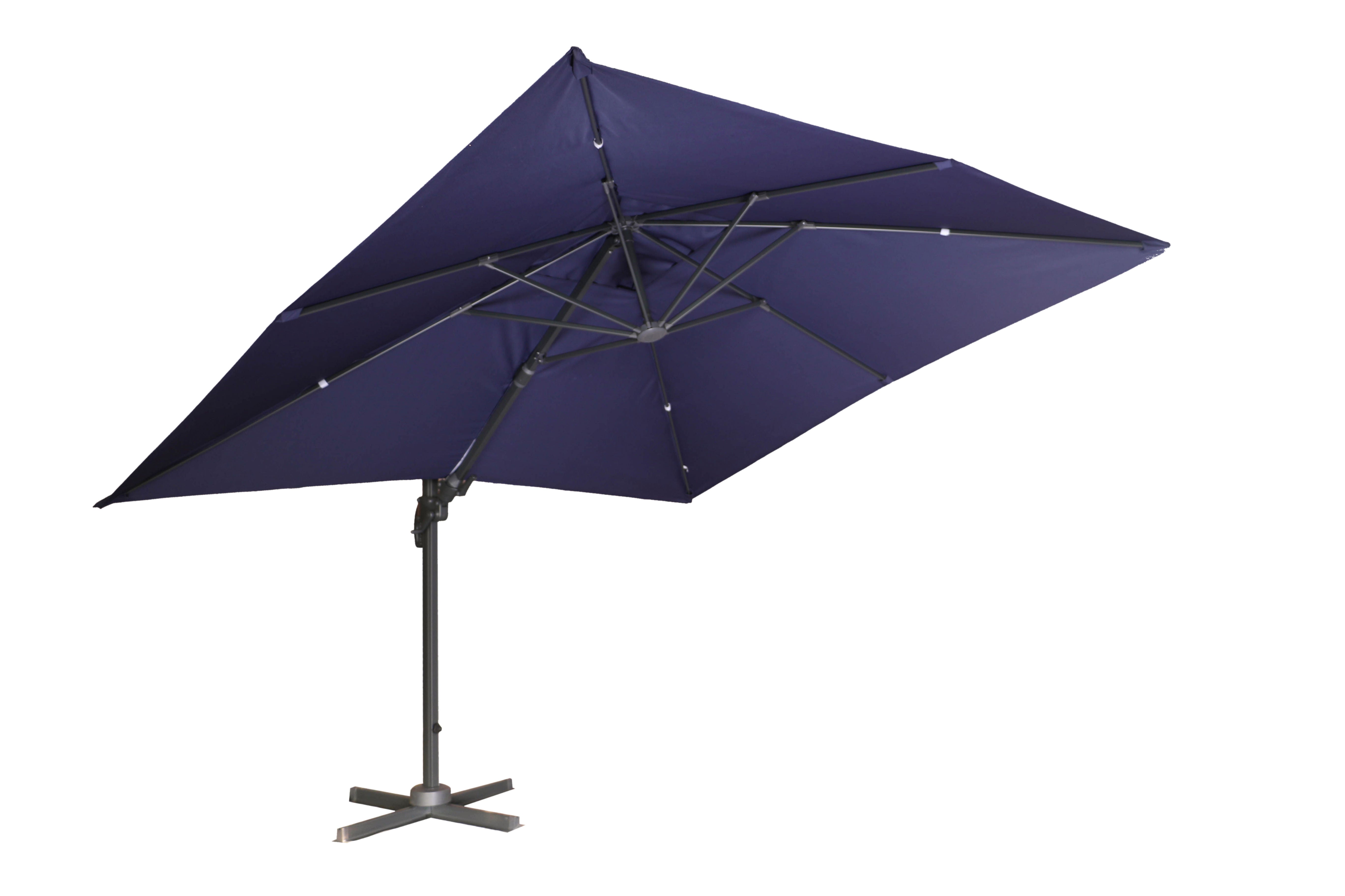 PatioZone 11' Tilting Rotating Luxury Offset Umbrella (Cover Incl.) in UV-Protected Polyester (MOSS-T1203NB) - Nautical Blue