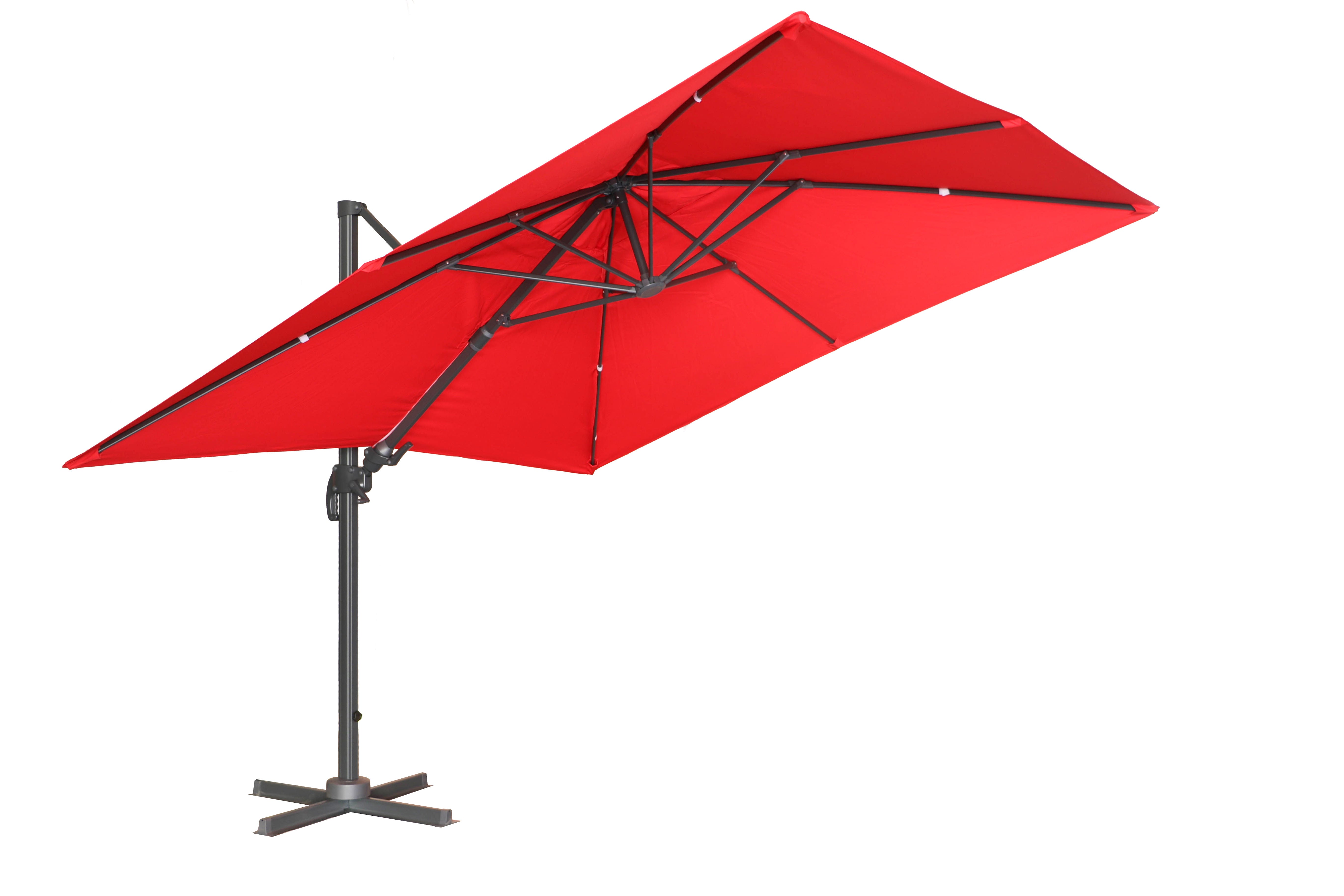 PatioZone 11' Tilting Rotating Luxury Offset Umbrella (Cover Incl.) in UV-Protected Polyester (MOSS-T1203R) - Red