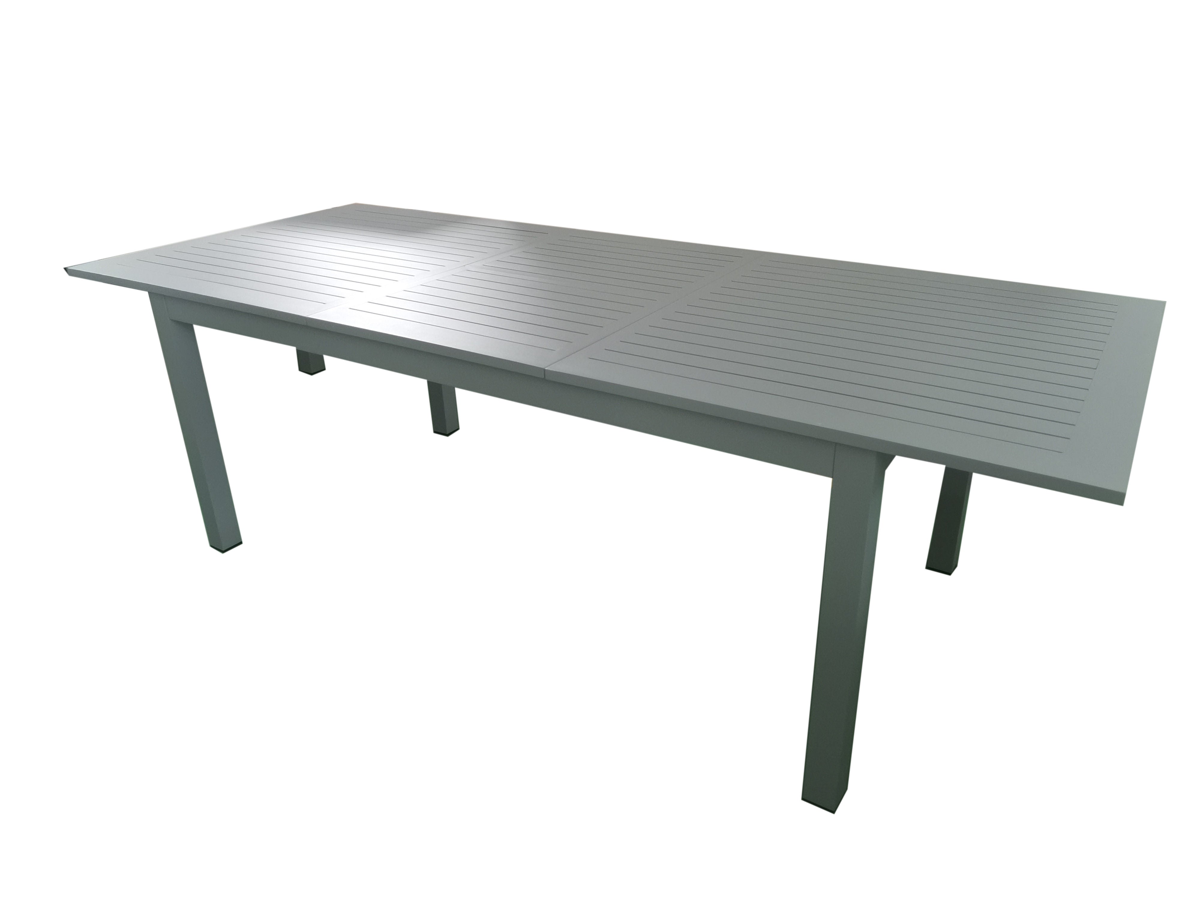 PatioZone Extendable Dining Table with Slated Tabletop (Butterfly Mechanism) Aluminum Frame (MOSS-T206GP) - Matte Light Grey