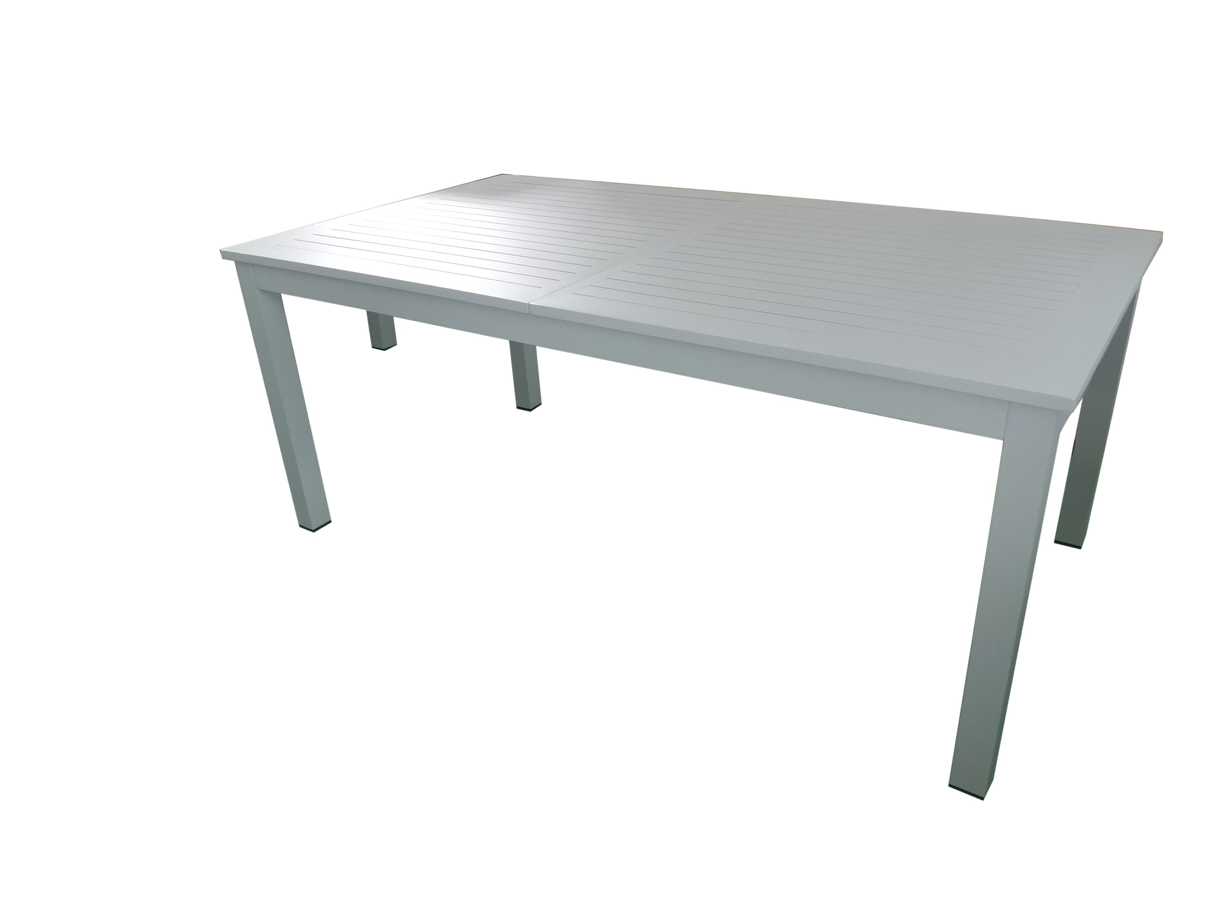 PatioZone Extendable Dining Table with Slated Tabletop (Butterfly Mechanism) Aluminum Frame (MOSS-T206GP) - Matte Light Grey