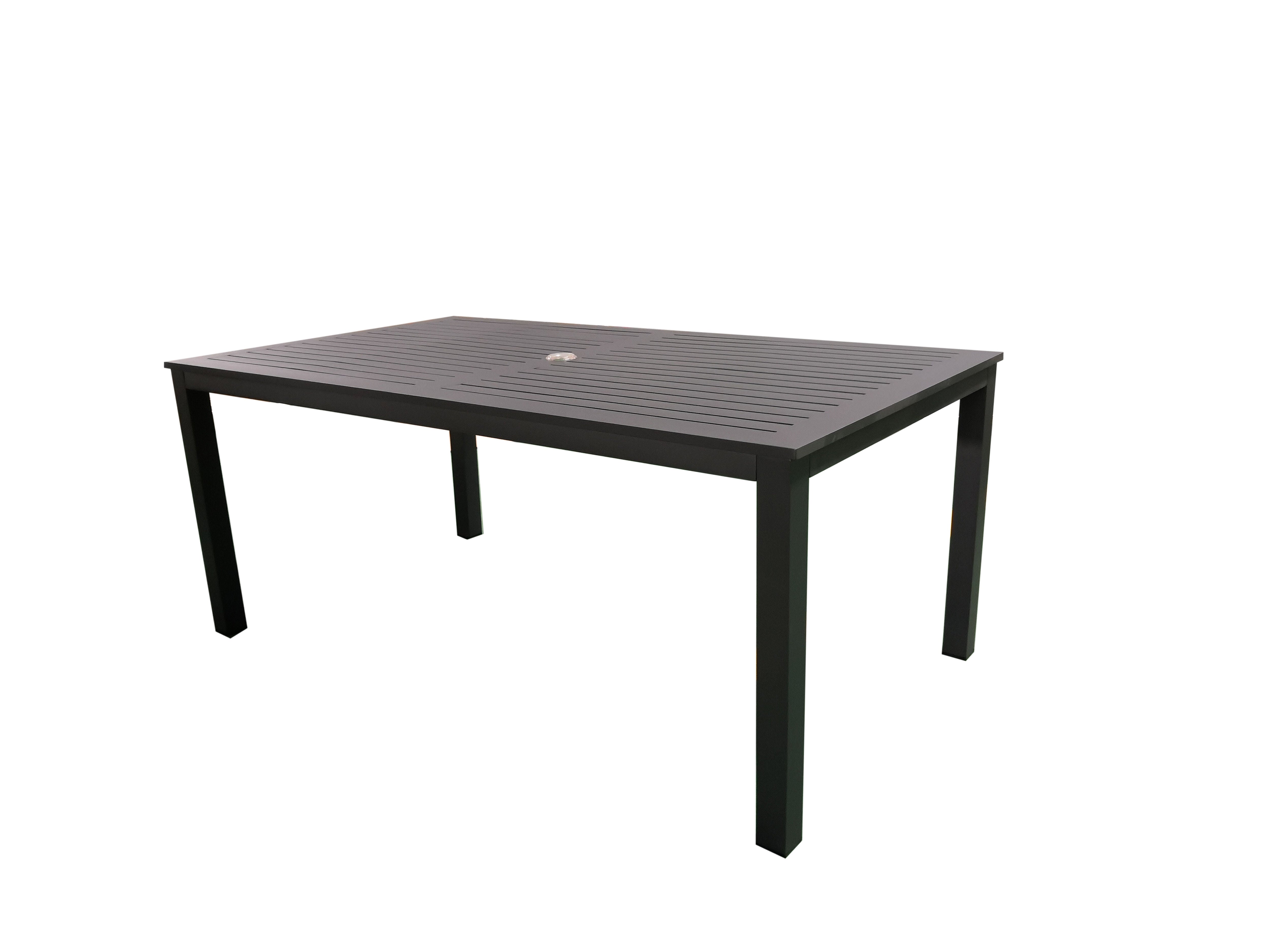 PatioZone Dining Table with Slated Tabletop w/Umbrella Hole in Middle and Aluminum Frame (MOSS-T297C) - Matte Charcoal
