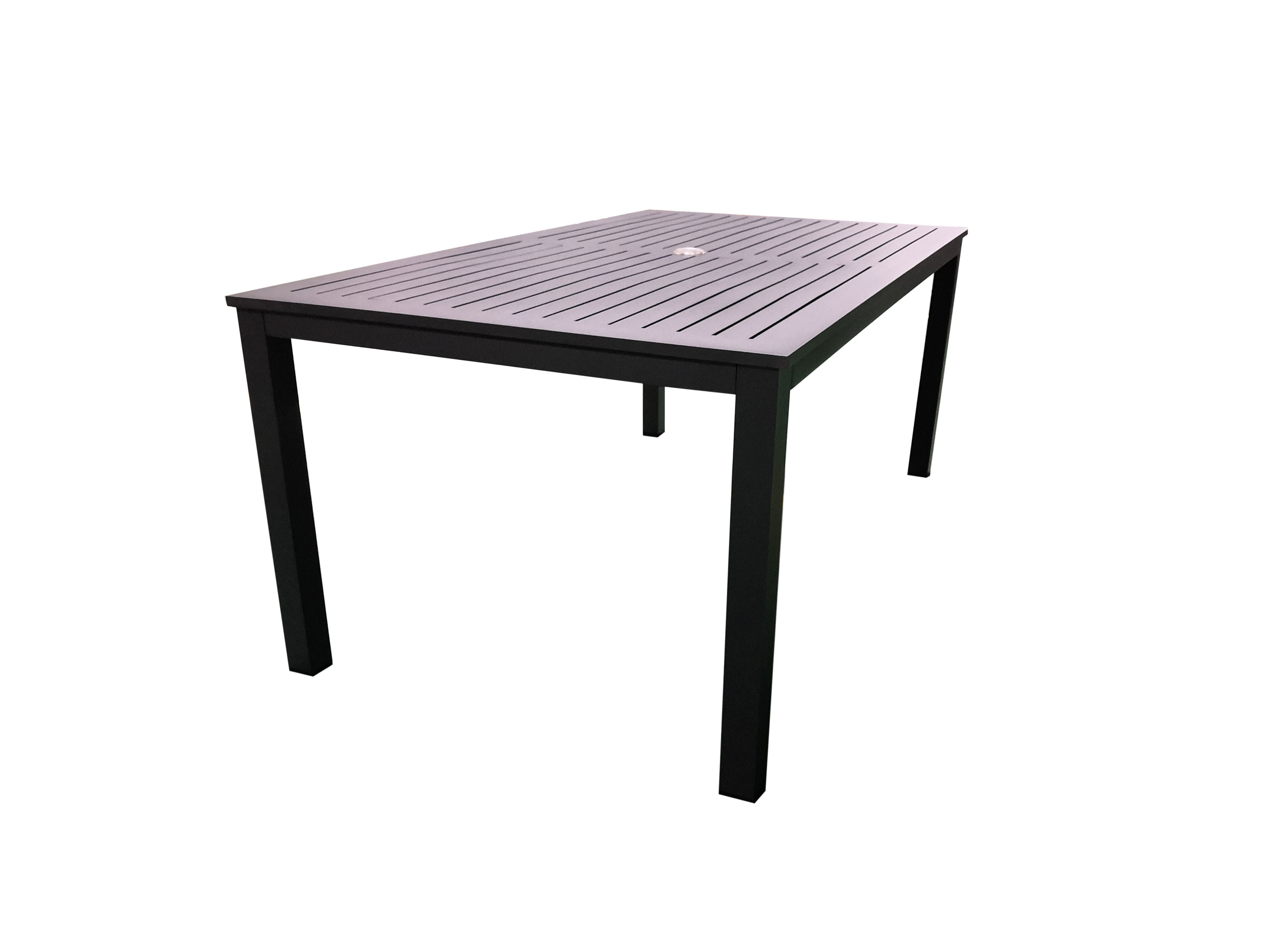 PatioZone Dining Table with Slated Tabletop w/Umbrella Hole in Middle and Aluminum Frame (MOSS-T297C) - Matte Charcoal
