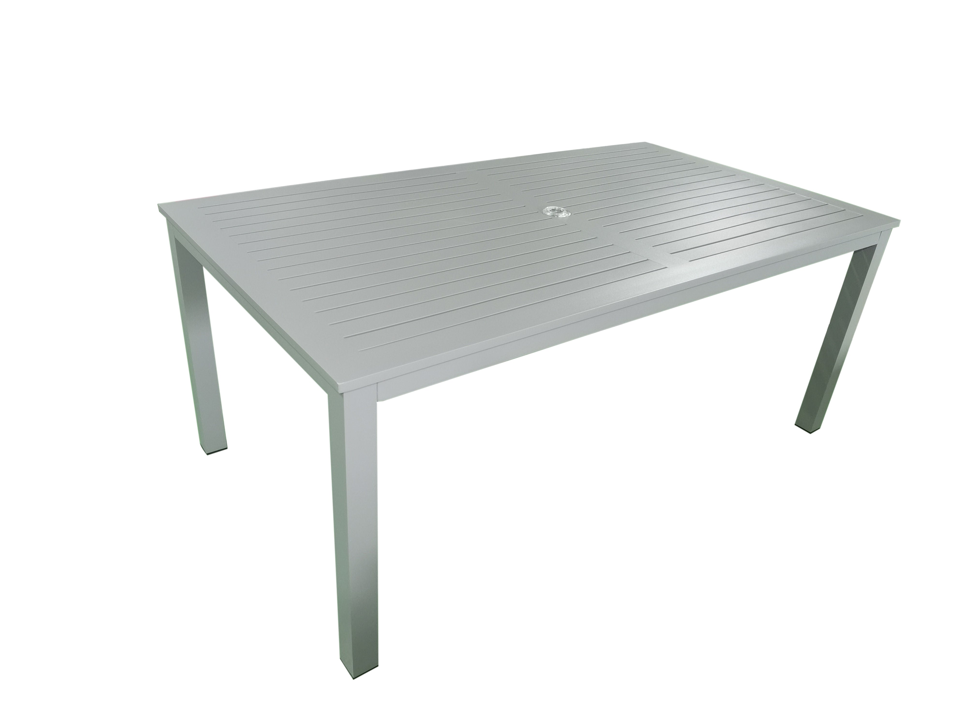 PatioZone Dining Table with Slated Tabletop w/Umbrella Hole in Middle and Aluminum Frame (MOSS-T297GP) - Matte Light Grey