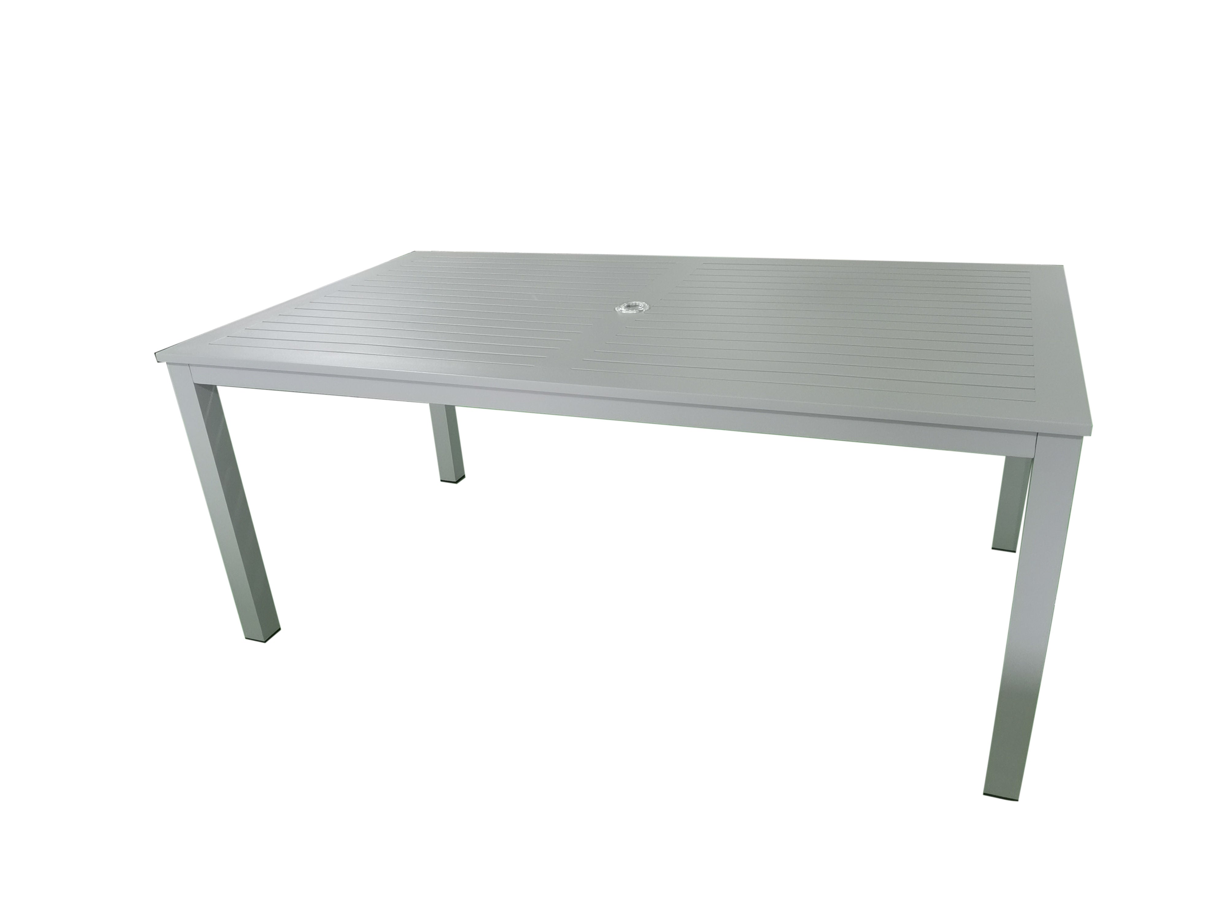 PatioZone Dining Table with Slated Tabletop w/Umbrella Hole in Middle and Aluminum Frame (MOSS-T297GP) - Matte Light Grey