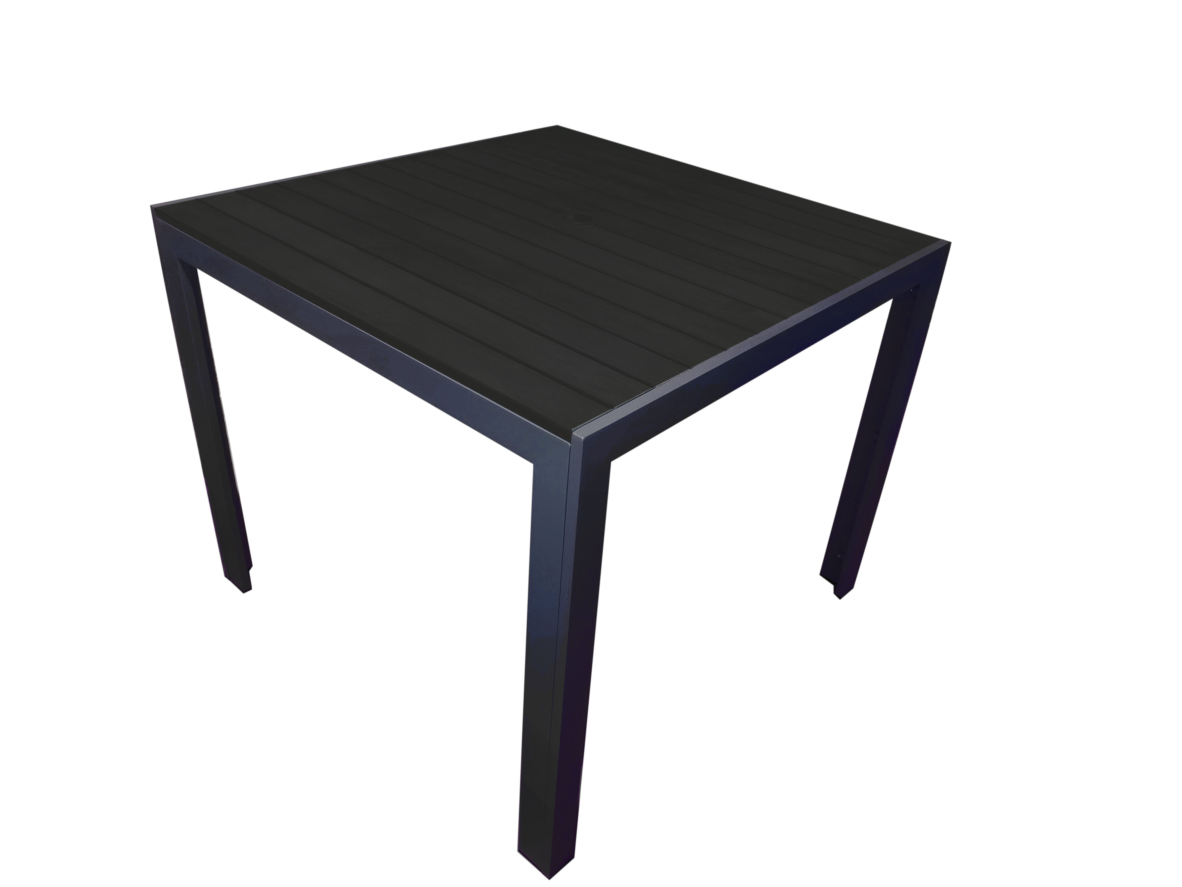 PatioZone Square Condo Table with Polywood Slats Tabletop w/ Umbrella Hole and Aluminum Frame (MOSS-T302C) - Matte Charcoal
