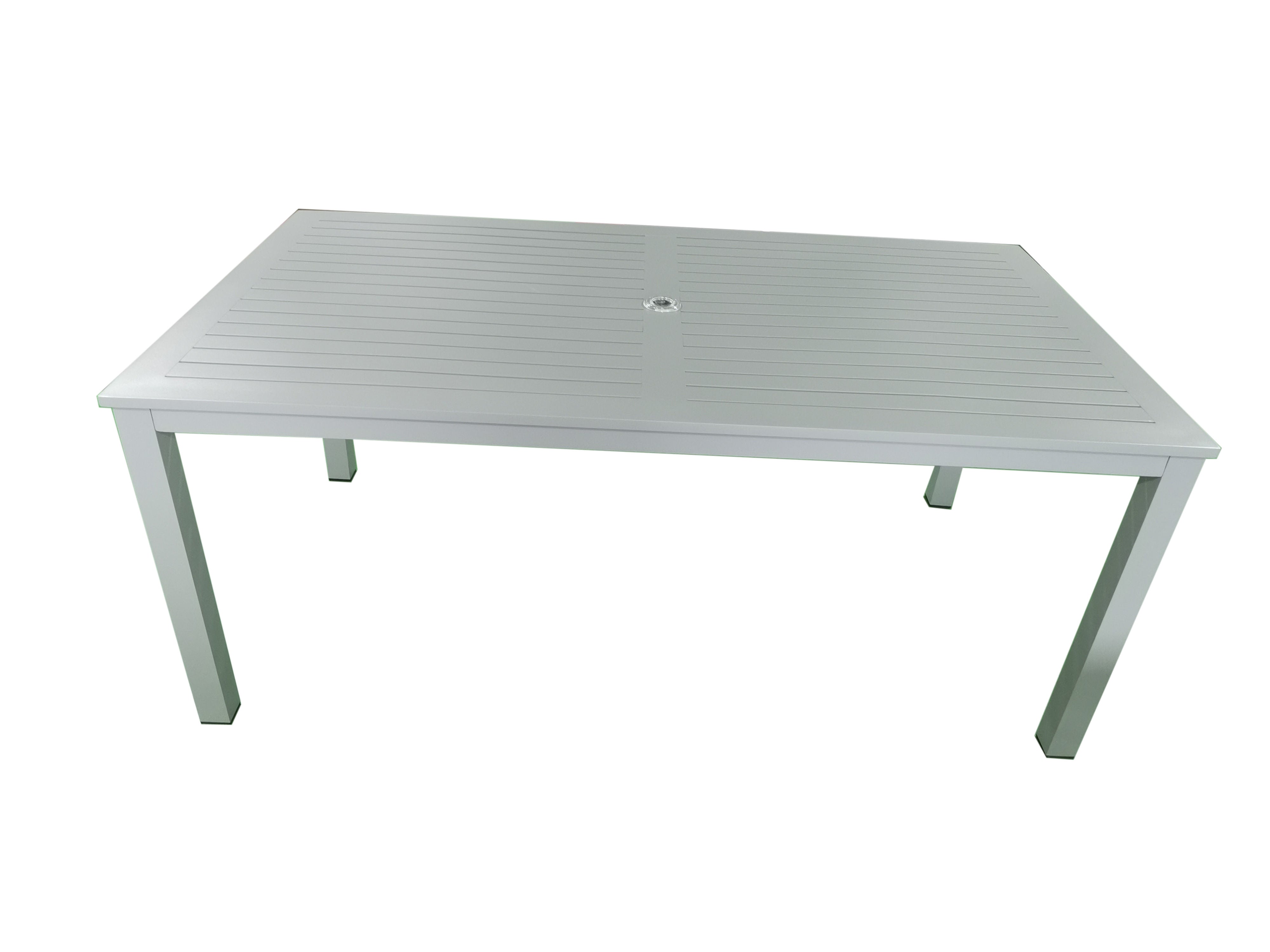 MOSS MOSS-T304GP - Akumal Collection,  Rectangular table aluminum light grey with light grey aluminum slats and umbrella hole 60" x 38" x H 29,1"