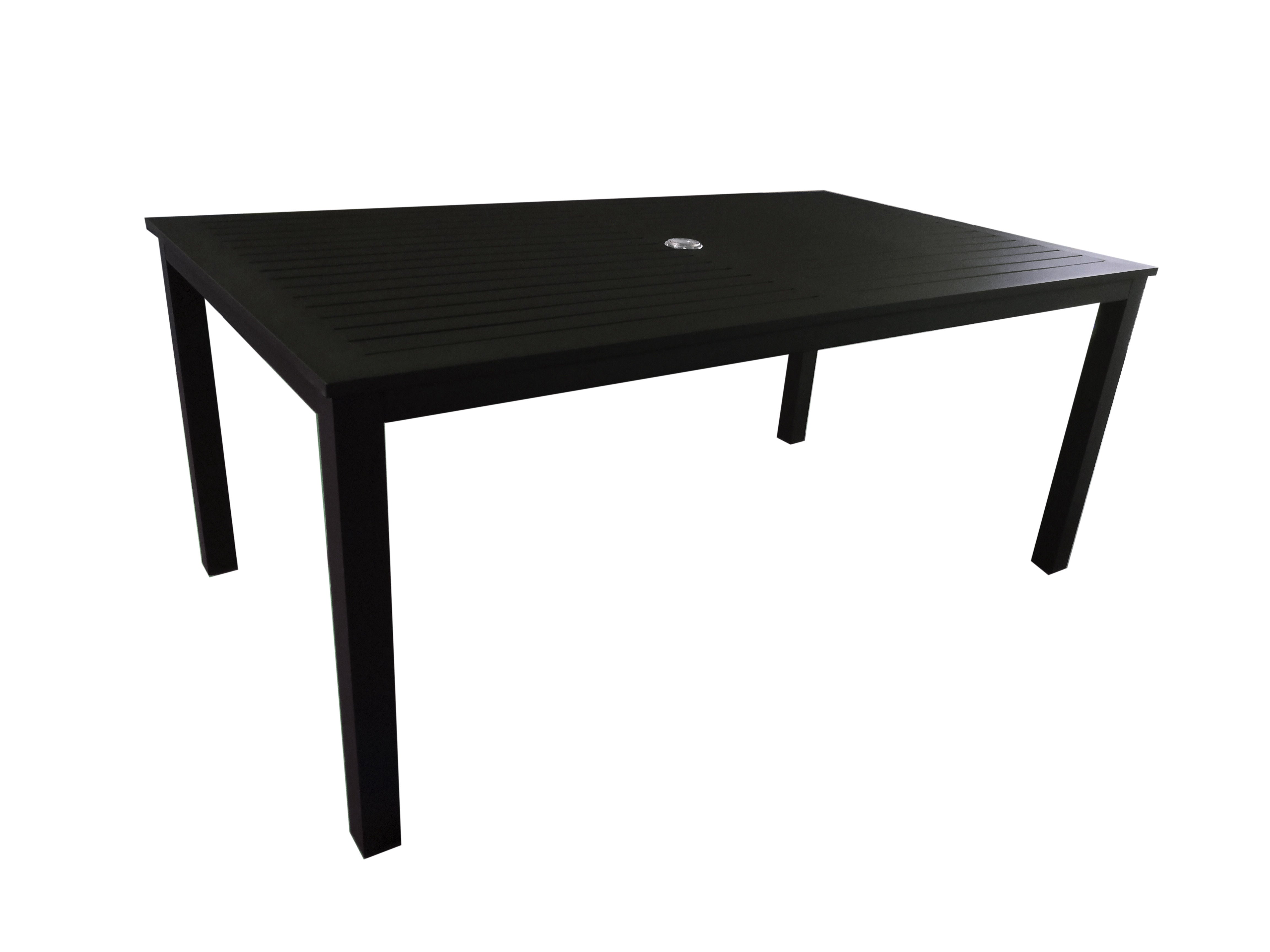 PatioZone Dining Table with Slated Tabletop w/Umbrella Hole in Middle and Aluminum Frame (MOSS-T304N) - Matte Black