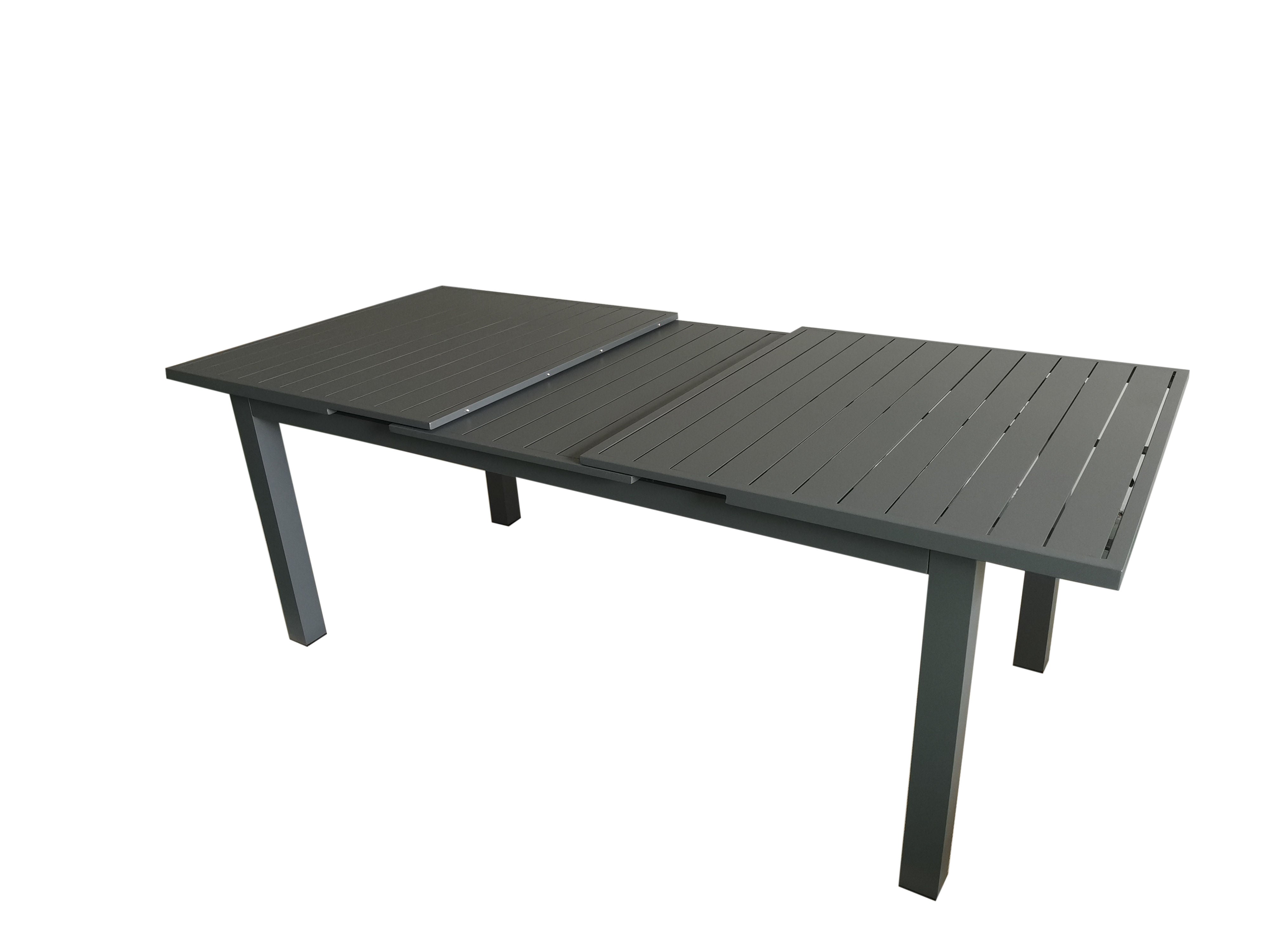 PatioZone Extendable Dining Table with Slated Tabletop (Sliding Mechanism) Aluminum Frame (MOSS-T306C) - Matte Charcoal