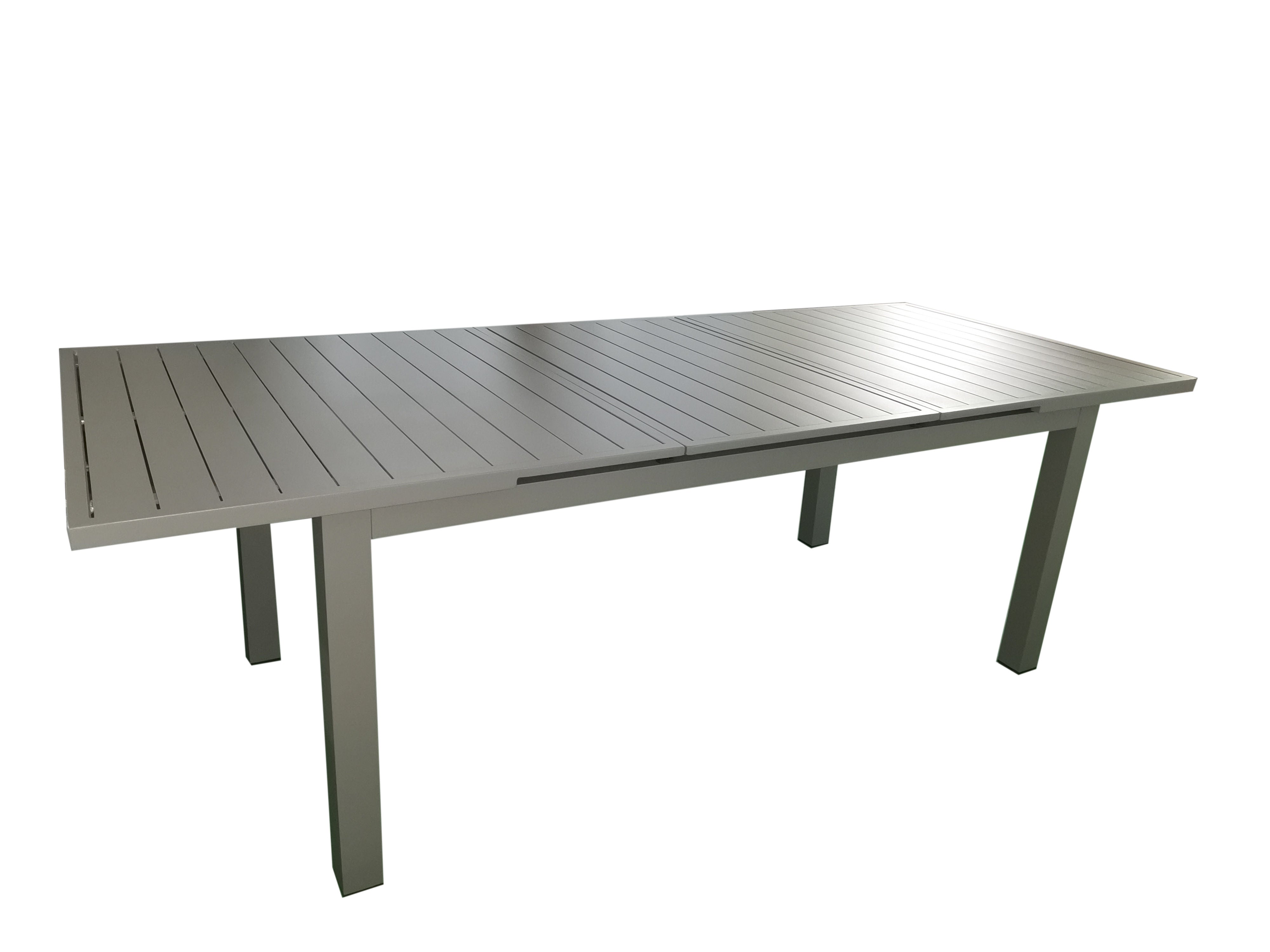 MOSS MOSS-T306TMA - Akumal Collection, Taupe matte extendable table with aluminum slats, tempered glass table top and up/down sliding mechanism 71"(95" with extension) x 39" x H 29.1"
