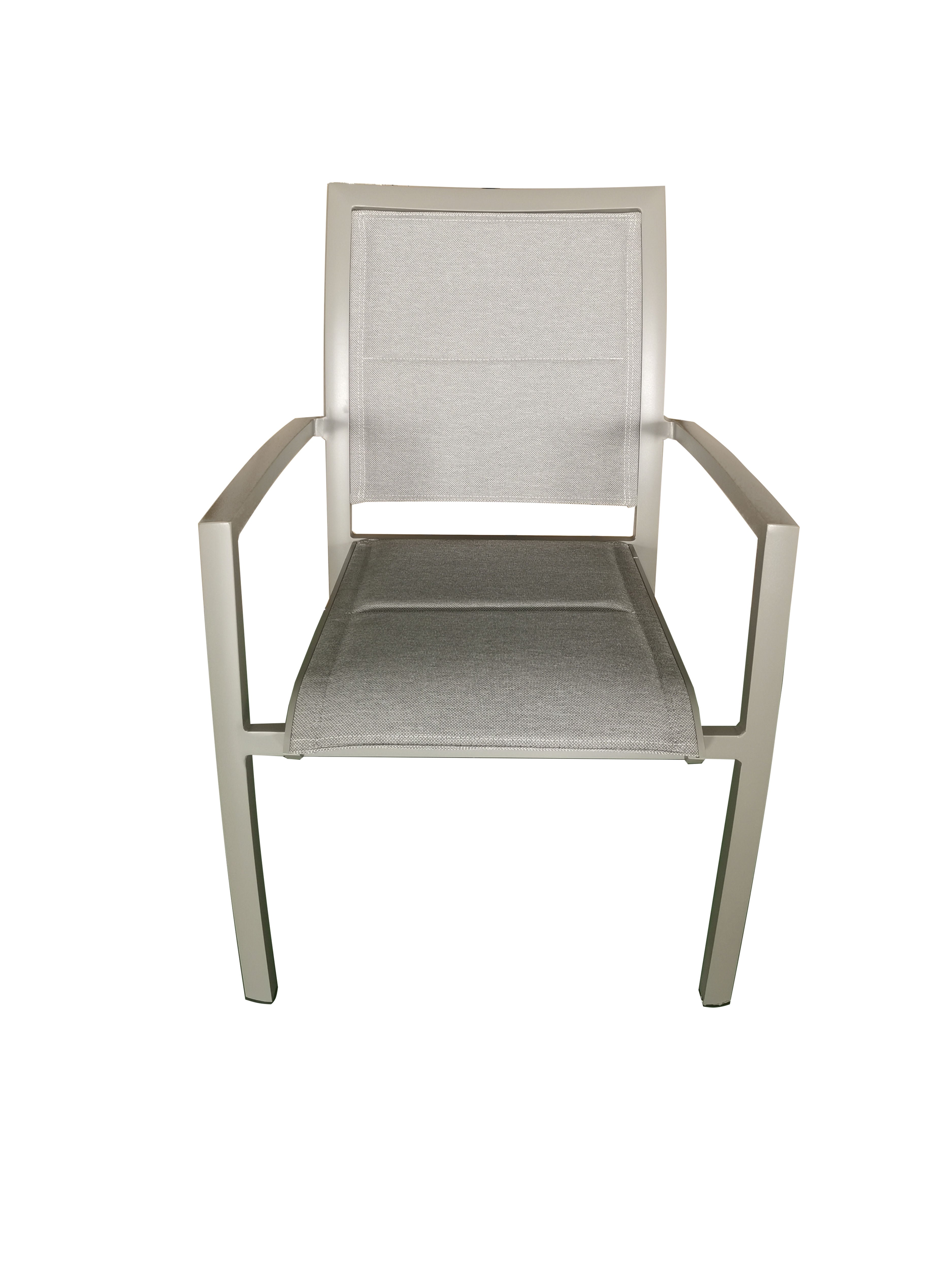 MOSS MOSS-T316TMA - Akumal Collection, Taupe matte aluminum stackable chair with quick dry padded taupe mix textilene seat 24" x 31" x H 36"
