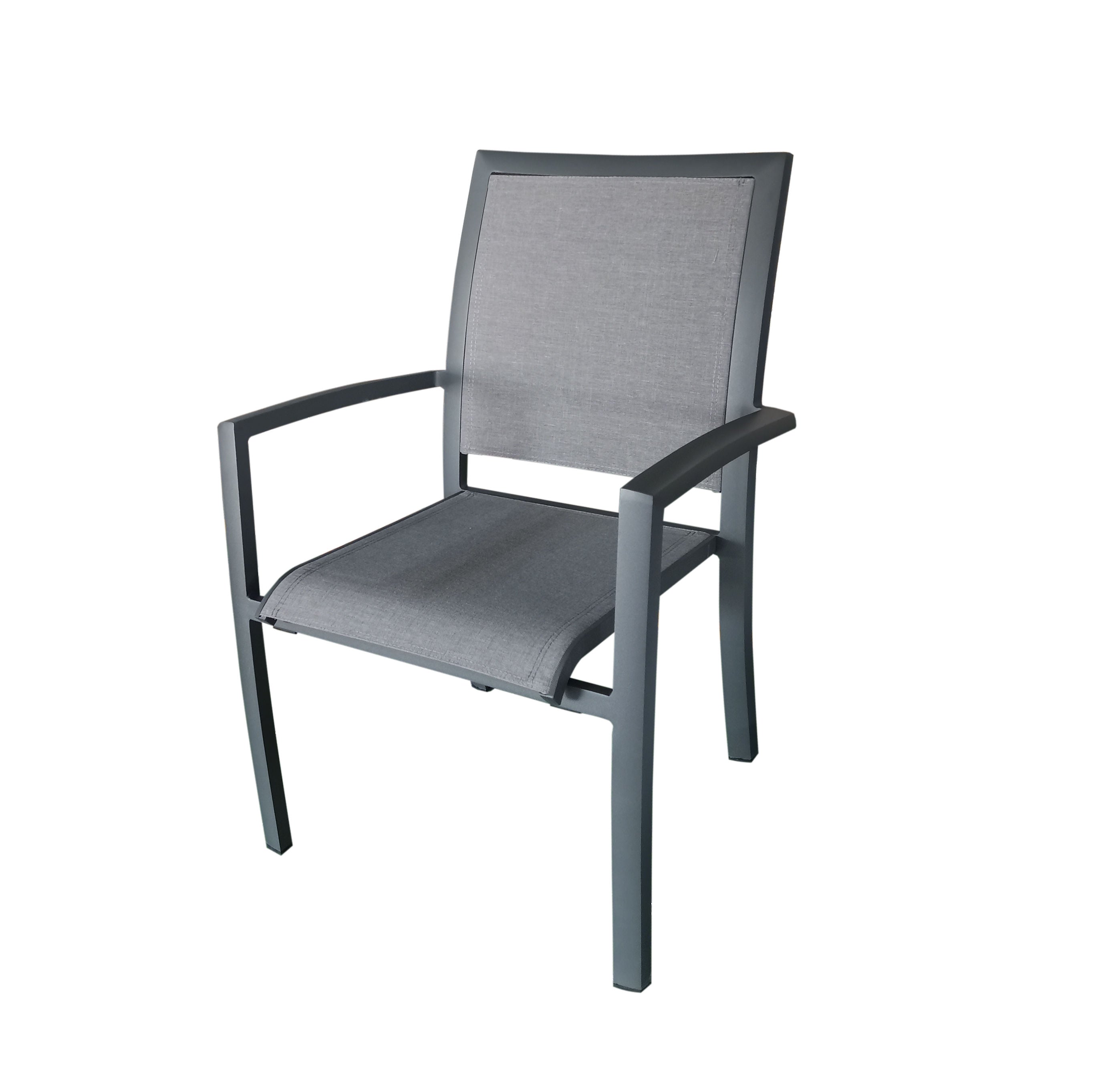 MOSS MOSS-T317GM - Akumal Collection, Charcoal matte aluminum stackable chair with grey mix textilene seat 24" x 31" x H 36"
