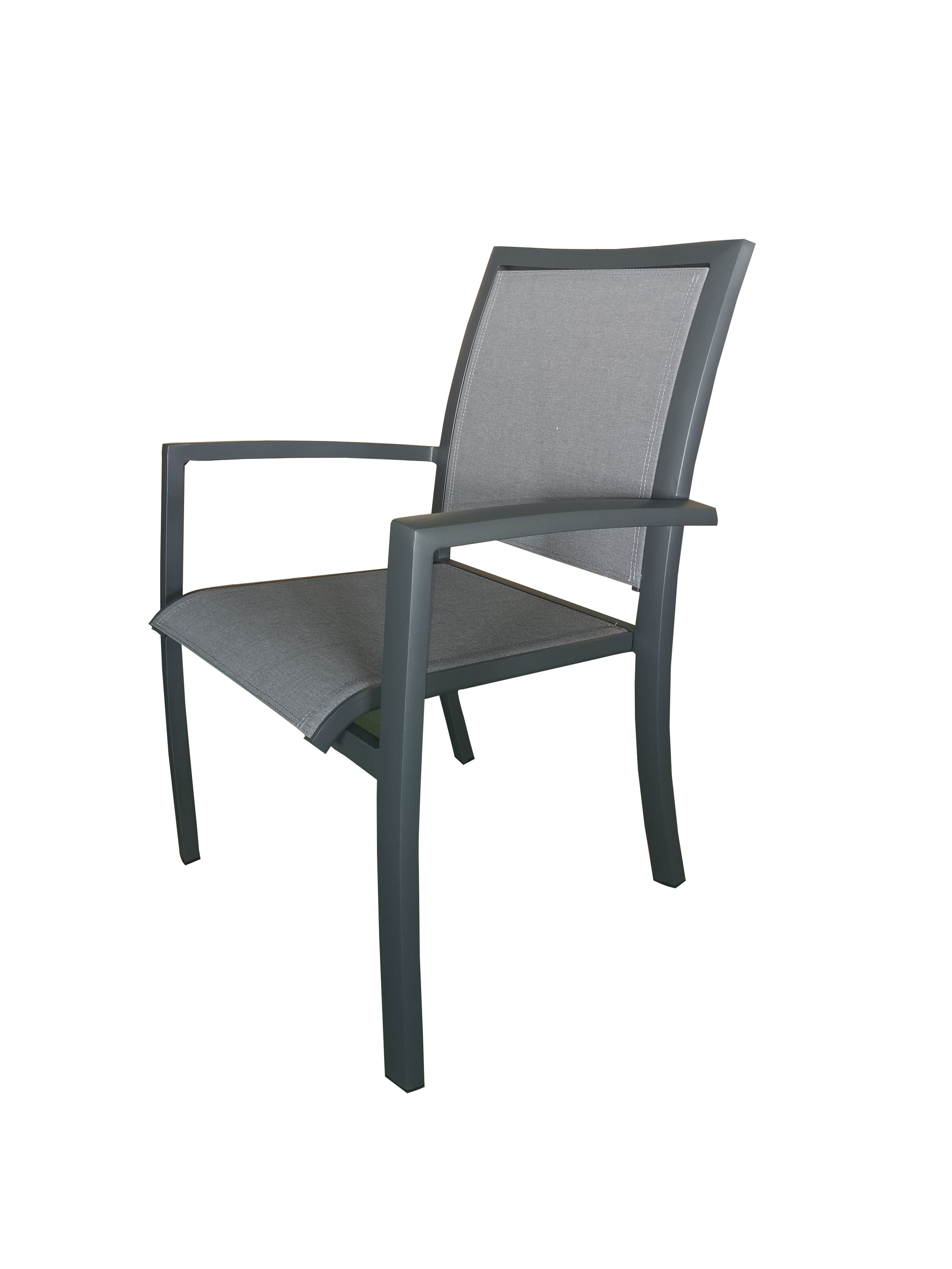 MOSS MOSS-T317GM - Akumal Collection, Charcoal matte aluminum stackable chair with grey mix textilene seat 24" x 31" x H 36"