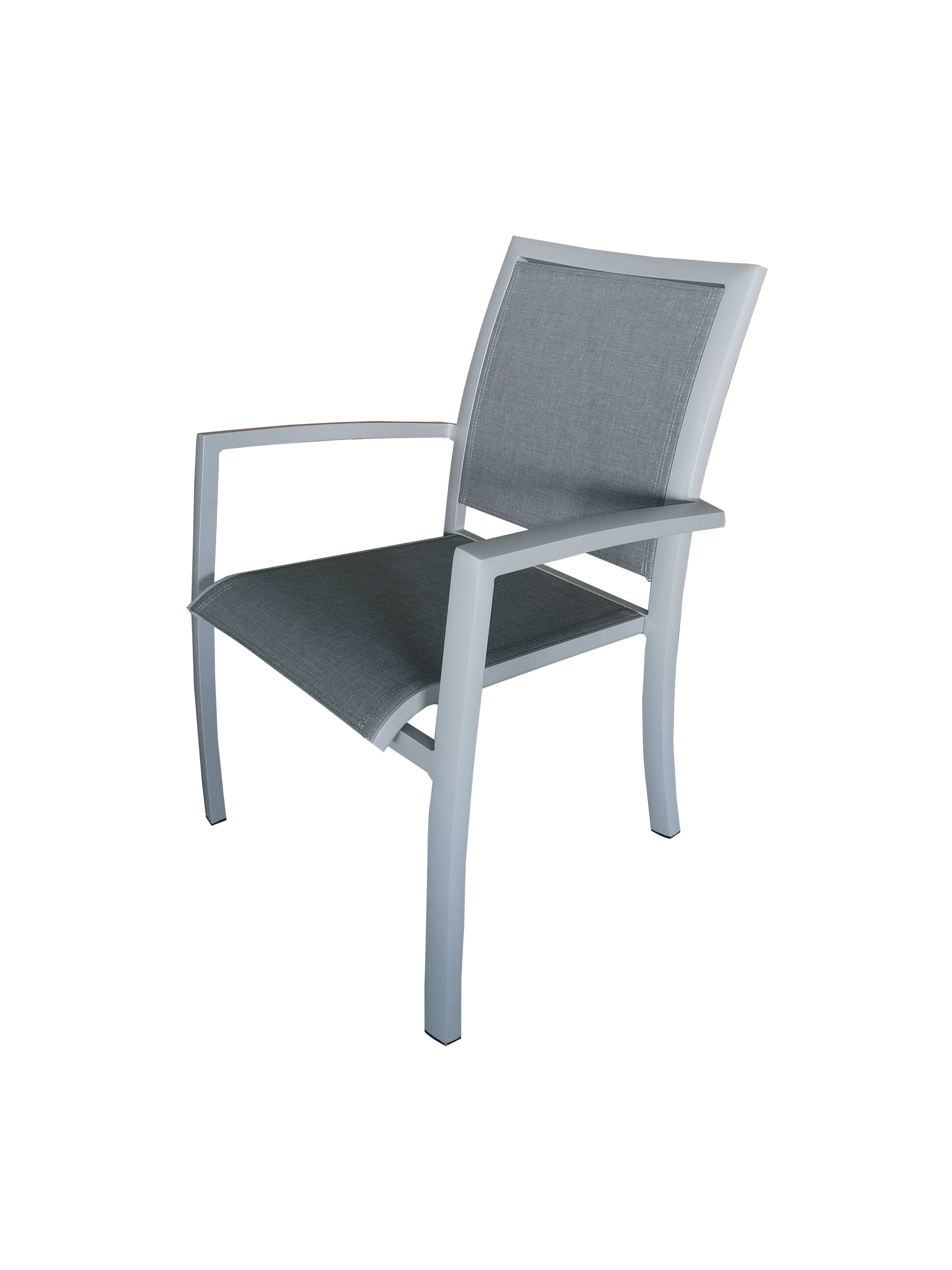 MOSS MOSS-T317GPM - Akumal Collection, Light grey matte aluminum stackable chair with grey mix textilene seat 24" x 31" x H 36"