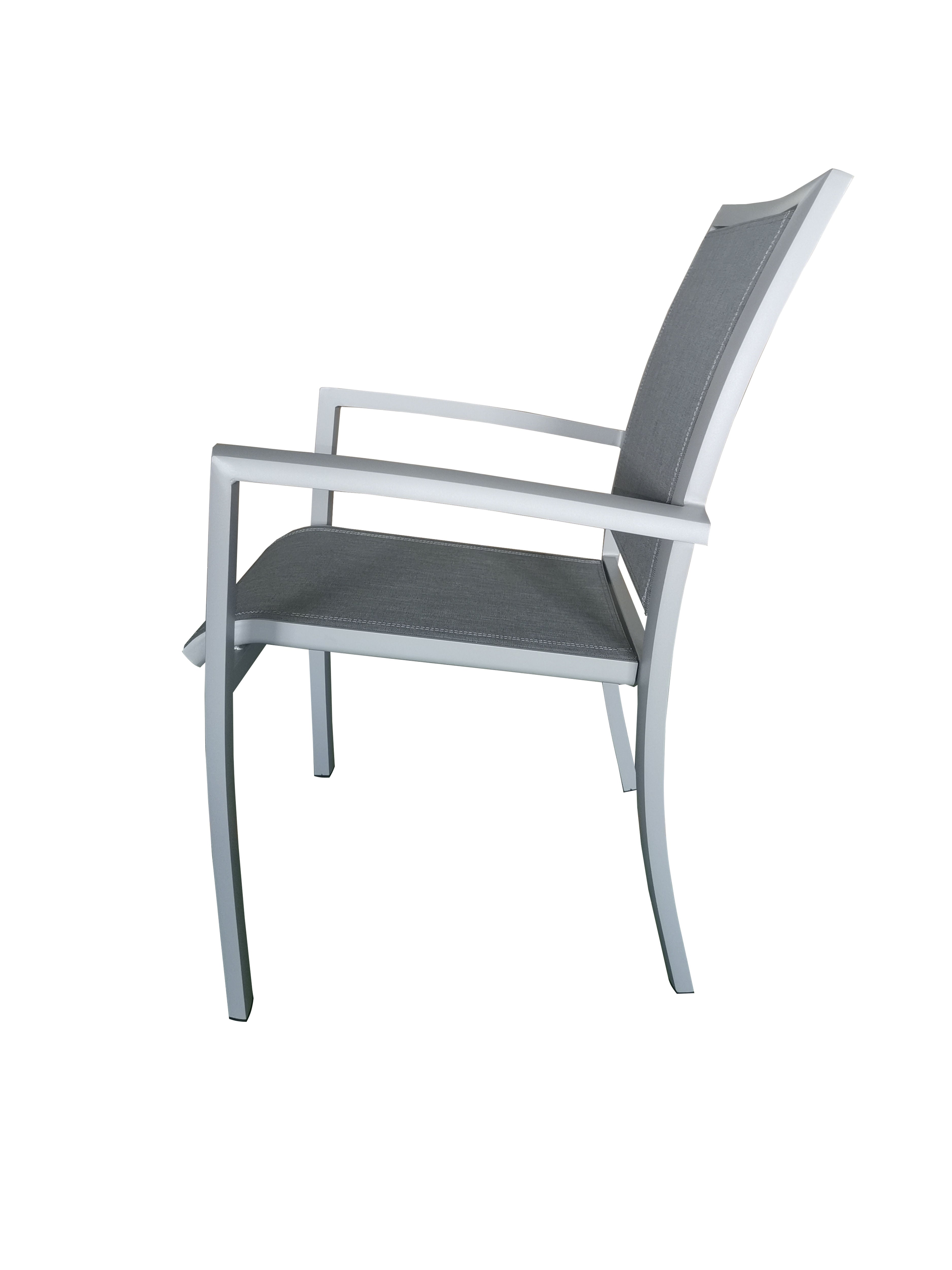 MOSS MOSS-T317GPM - Akumal Collection, Light grey matte aluminum stackable chair with grey mix textilene seat 24" x 31" x H 36"