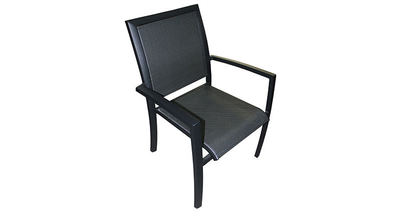 MOSS MOSS-T317NN - Akumal Collection, Black matte aluminum stackable chair with black textilene seat 24" x 31" x H 36"