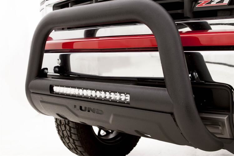 Lund 47121208 - 3.5" Black Steel Bull Bar with Integrated LED Light Bar and with skid plate for Ram 1500 19-22